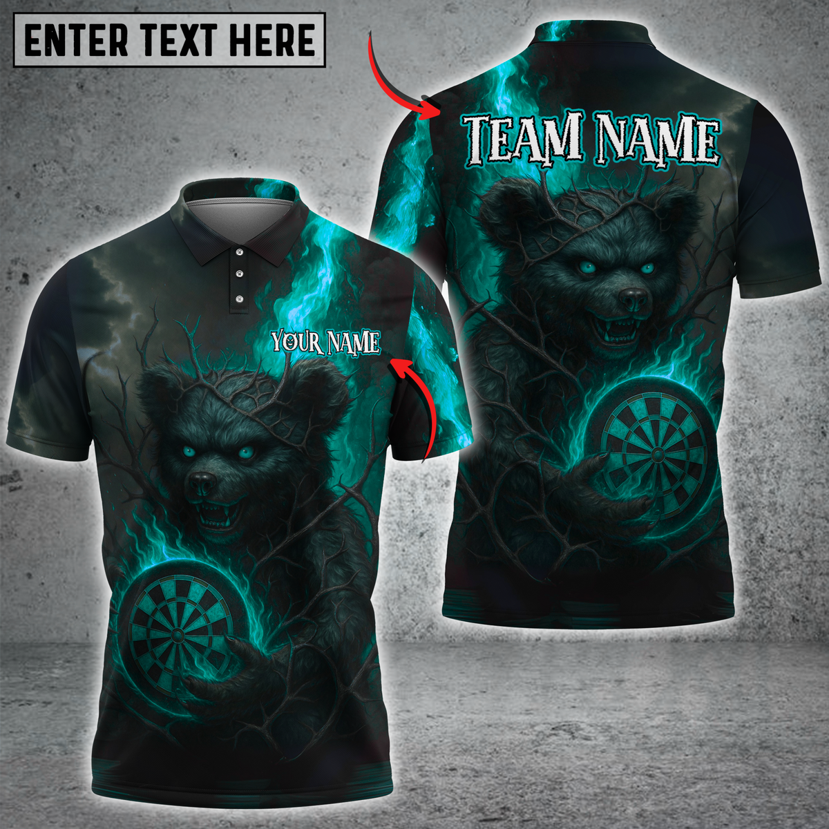 Blisscorners Darts Dark Bear with Flaming Dartboard Multicolor Customized Name, Team Name 3D Shirts