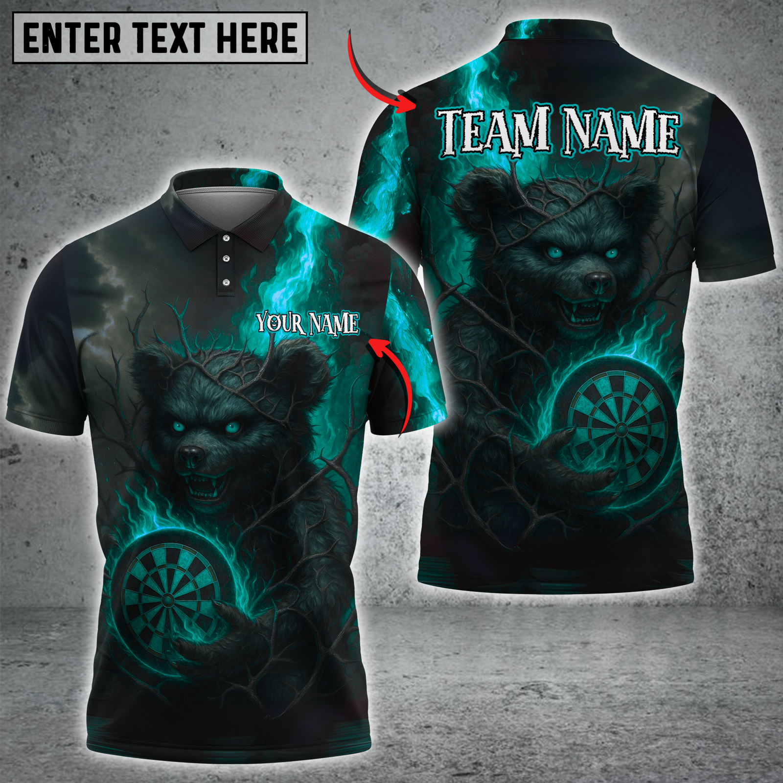 Blisscorners Darts Dark Bear with Flaming Dartboard Multicolor Customized Name, Team Name 3D Shirts