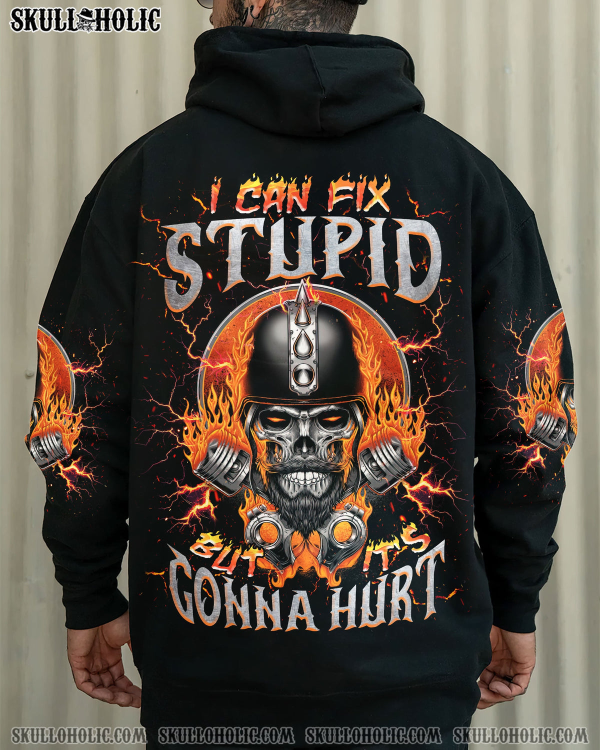 BLISSCORNERS I CAN FIX STUPID BUT IT'S GONNA HURT SKULL BIKER  ALL OVER PRINT