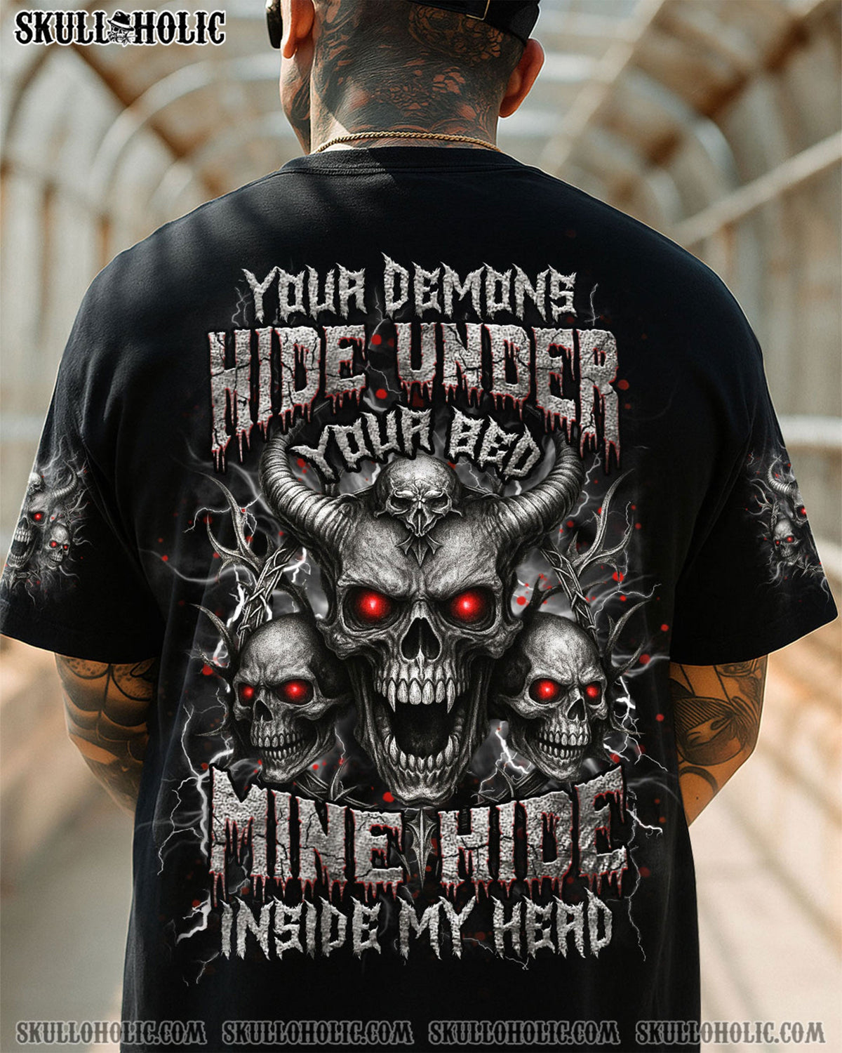 BLISSCORNERS YOUR DEMONS HIDE UNDER YOUR BED SKULL ALL OVER PRINT