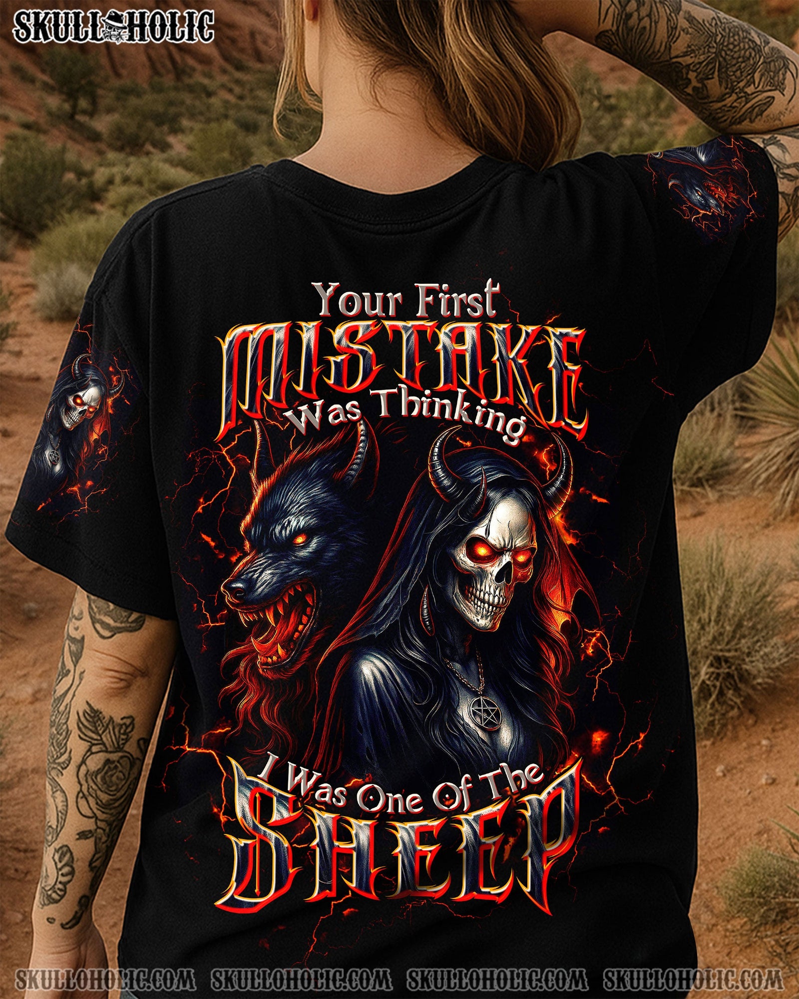 BLISSCORNERS YOUR FIRST MISTAKE WOLF SKULL LADY ALL OVER PRINT