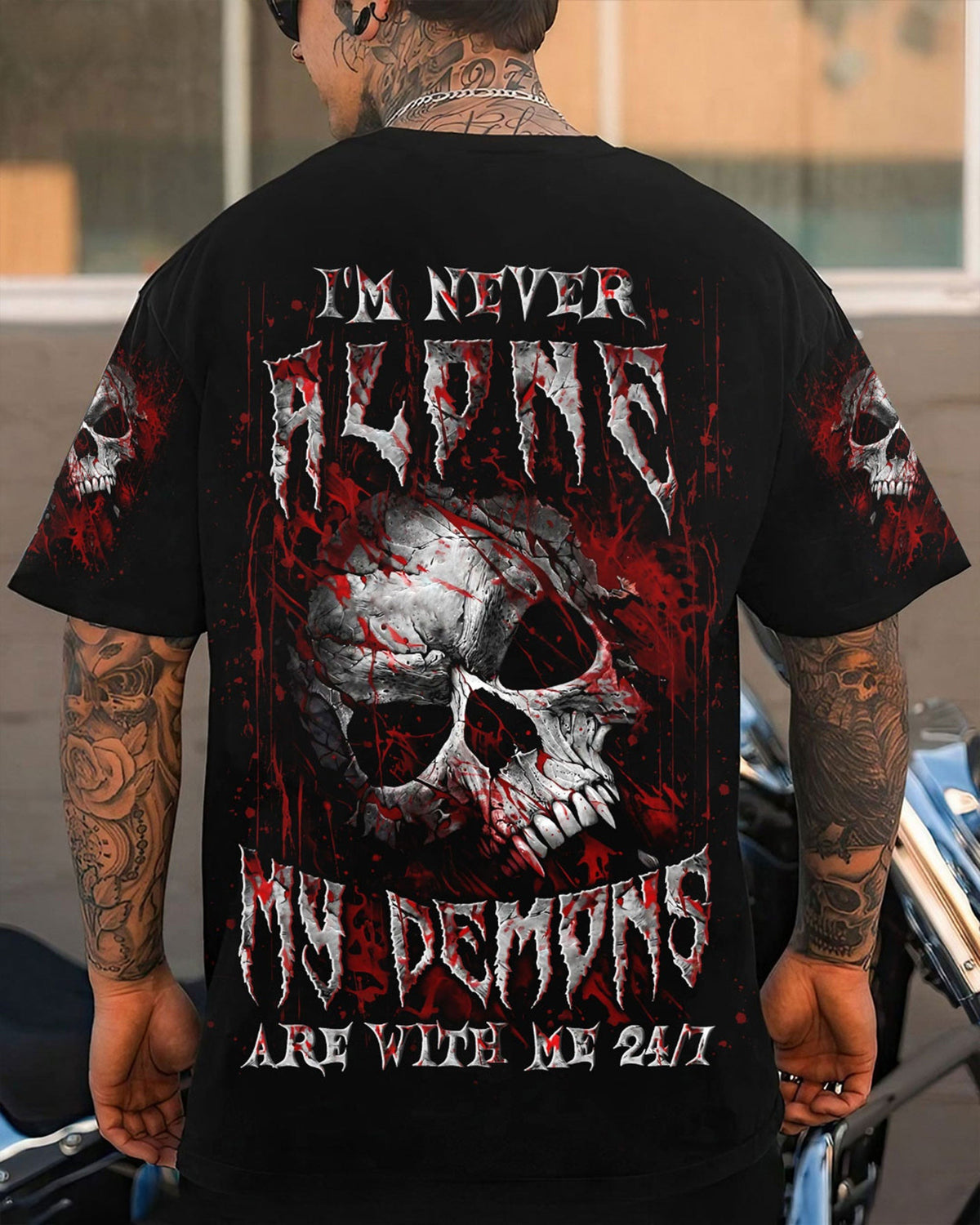 BLISSCORNERS I'M NEVER ALONE SKULL DEMON ALL OVER PRINT