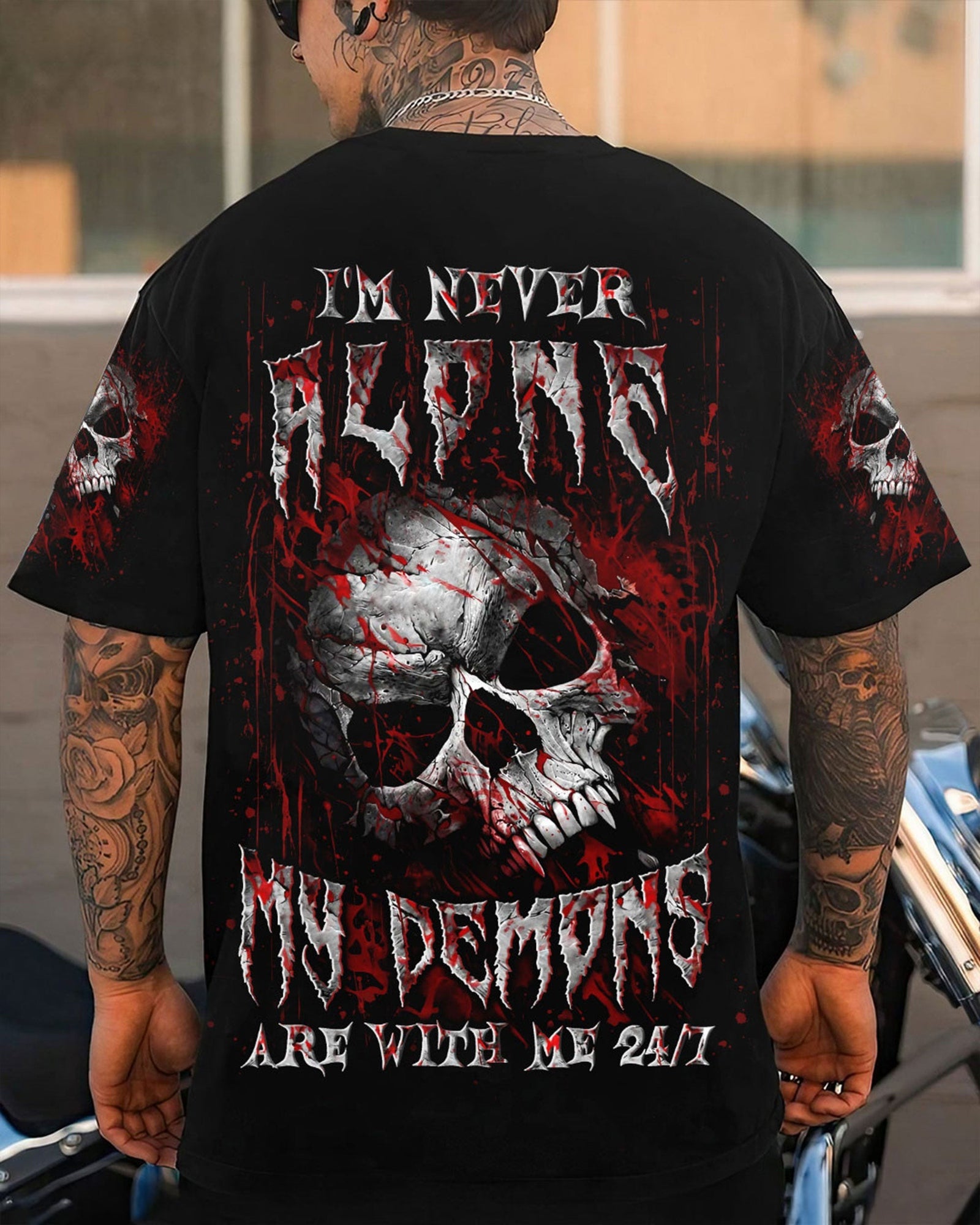 BLISSCORNERS I'M NEVER ALONE SKULL DEMON ALL OVER PRINT