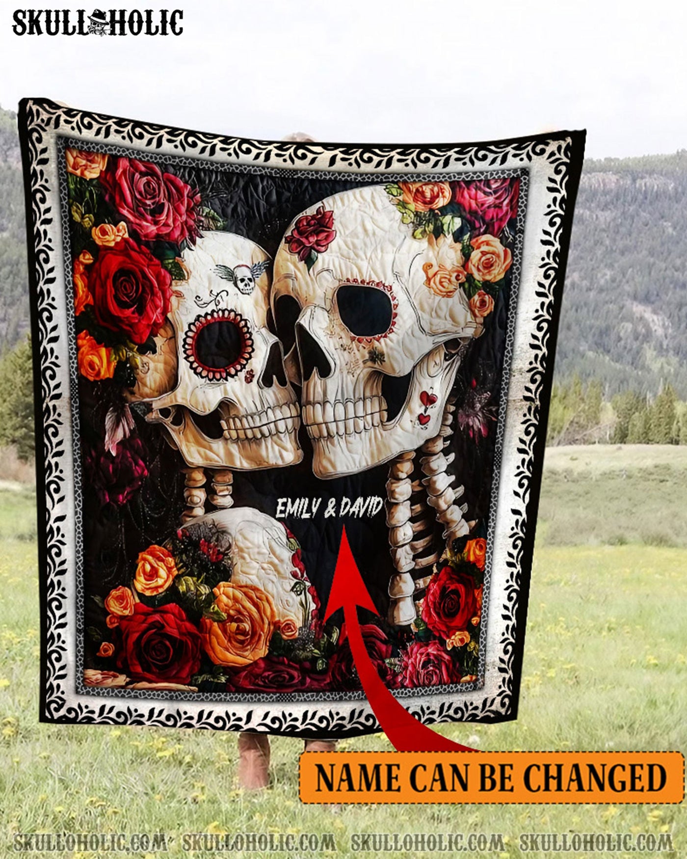 BLISSCORNERS PERSONALIZED SKULL COUPLE FLEECE BLANKET