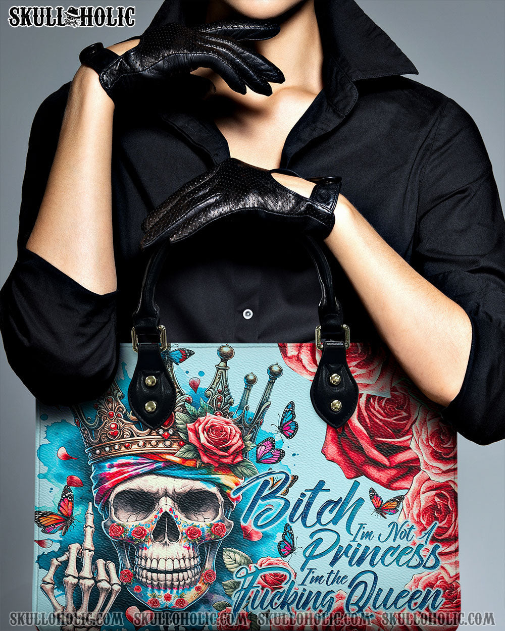 BLISSCORNERS I'M NOT A PRINCESS SKULL LEATHER HANDBAG