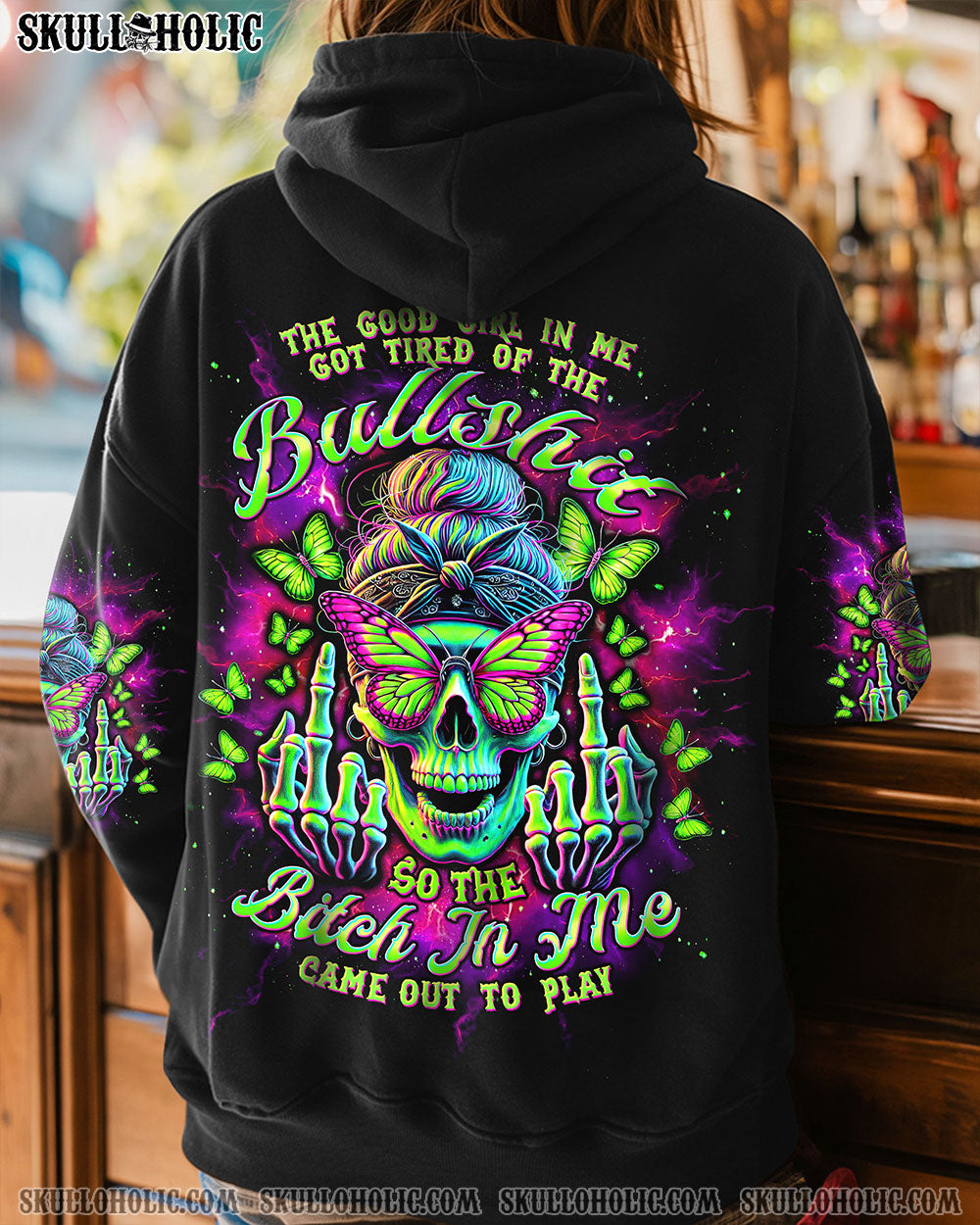 BLISSCORNERS THE GOOD GIRL IN ME MESSY BUN SKULL ALL OVER PRINT