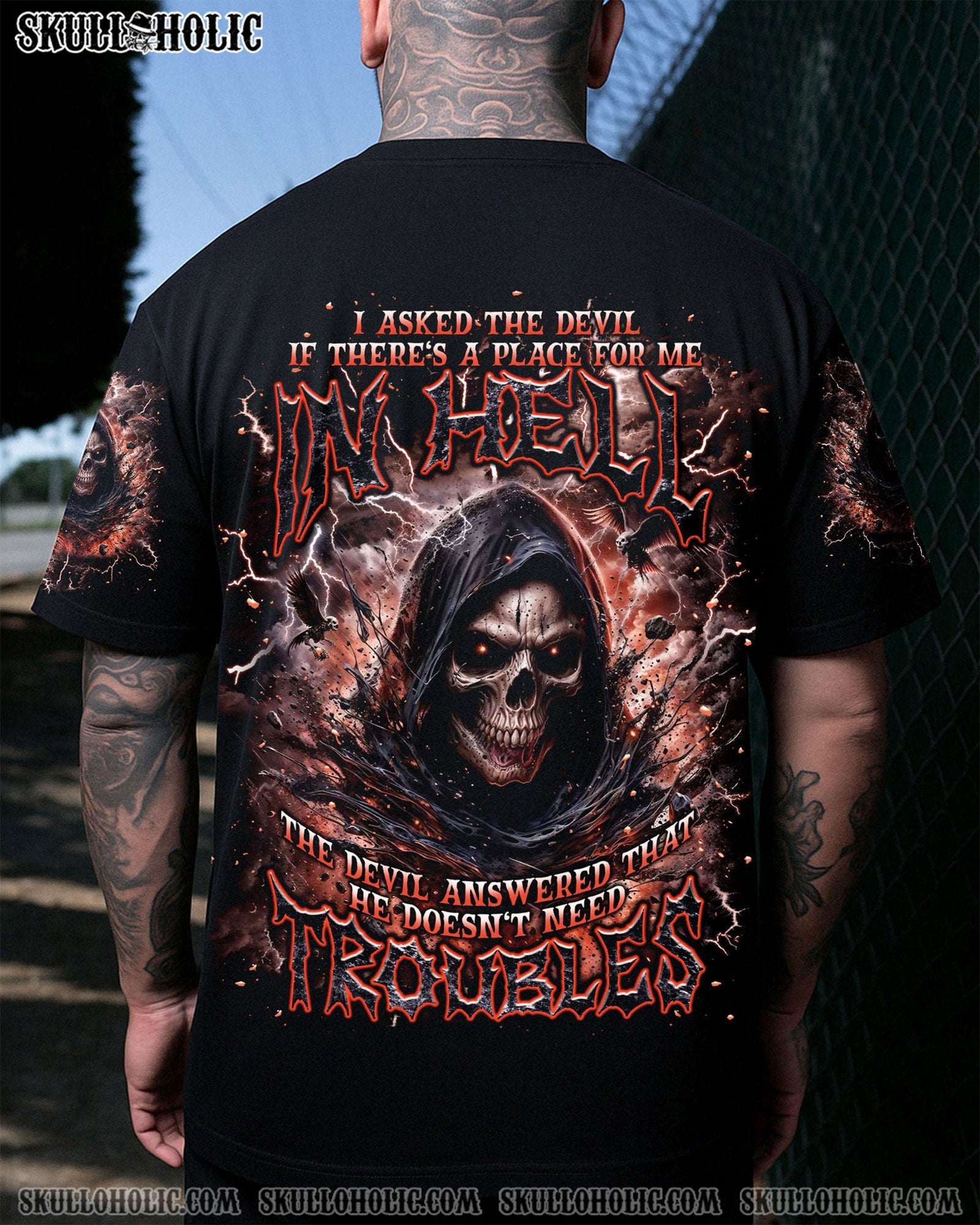 BLISSCORNERS I ASKED THE DEVIL REAPER SKULL ALL OVER PRINT -  TLNT0906254