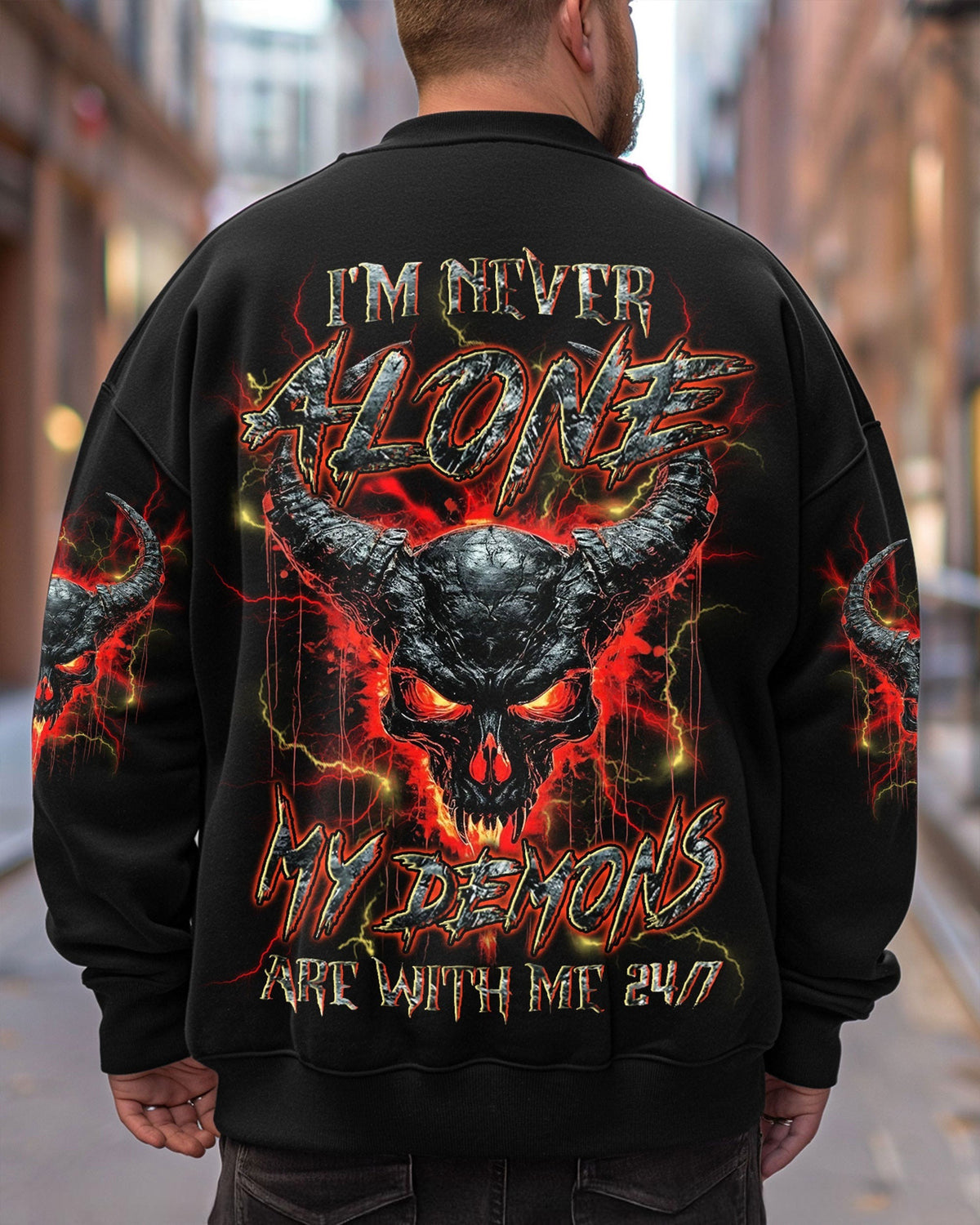 BLISSCORNERS I'M NEVER ALONE SKULL DEMON ALL OVER PRINT
