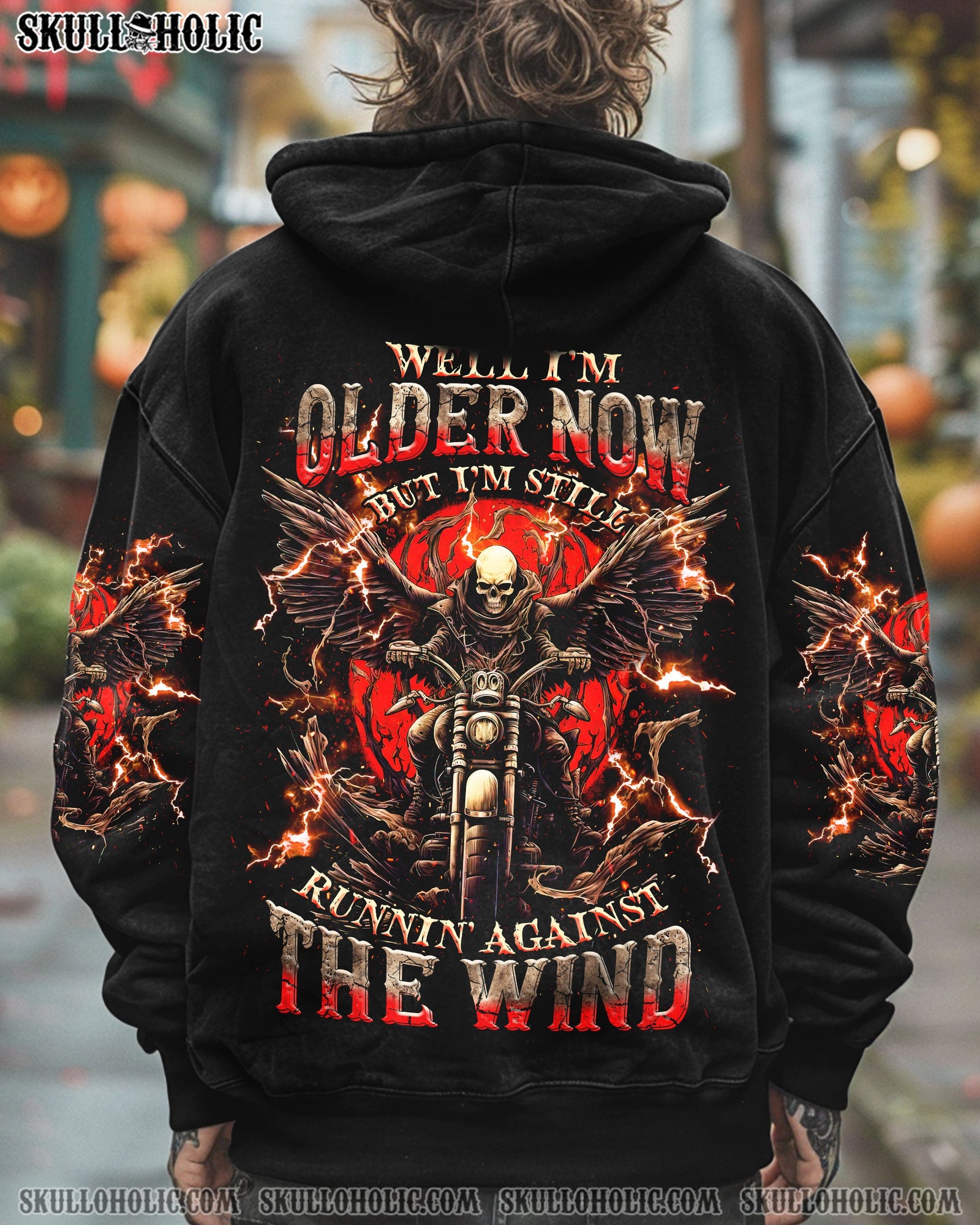 BLISSCORNERS RUNNING AGAINST THE WIND BIKER SKULL ALL OVER PRINT