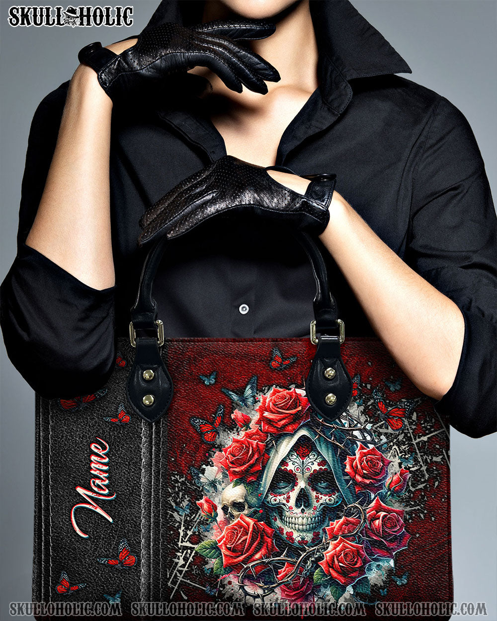 BLISSCORNERS SUGAR SKULL ROSE LEATHER HANDBAG