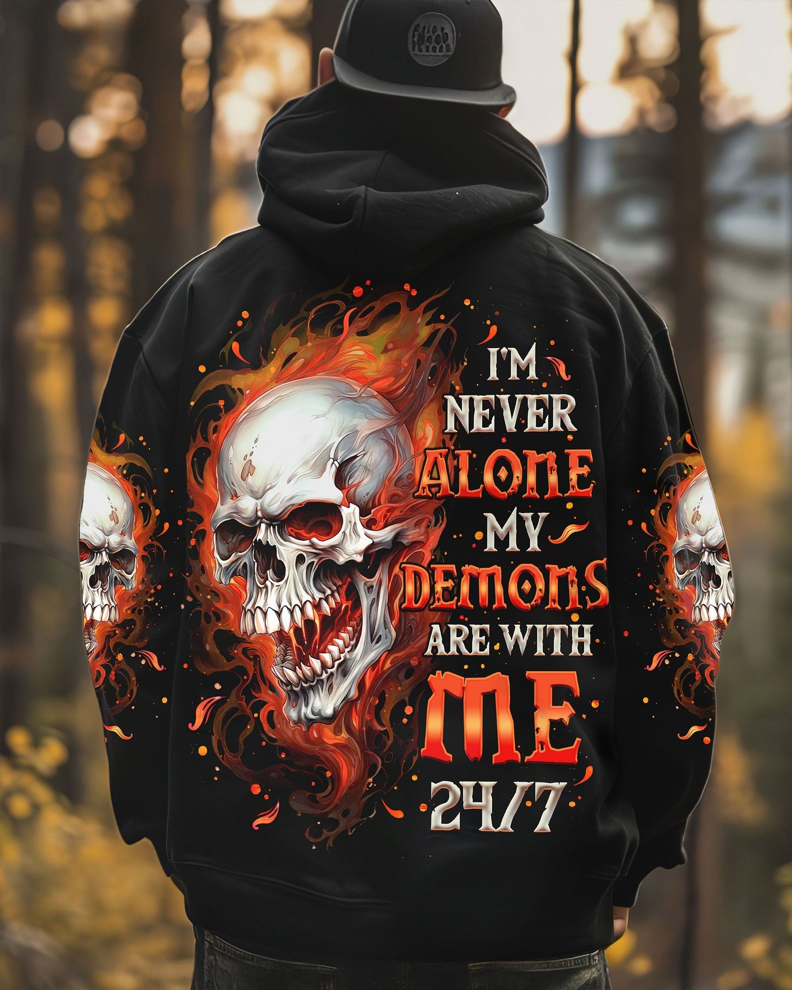 BLISSCORNERS I'M NEVER ALONE SKULL FIRE BLACK ALL OVER PRINT