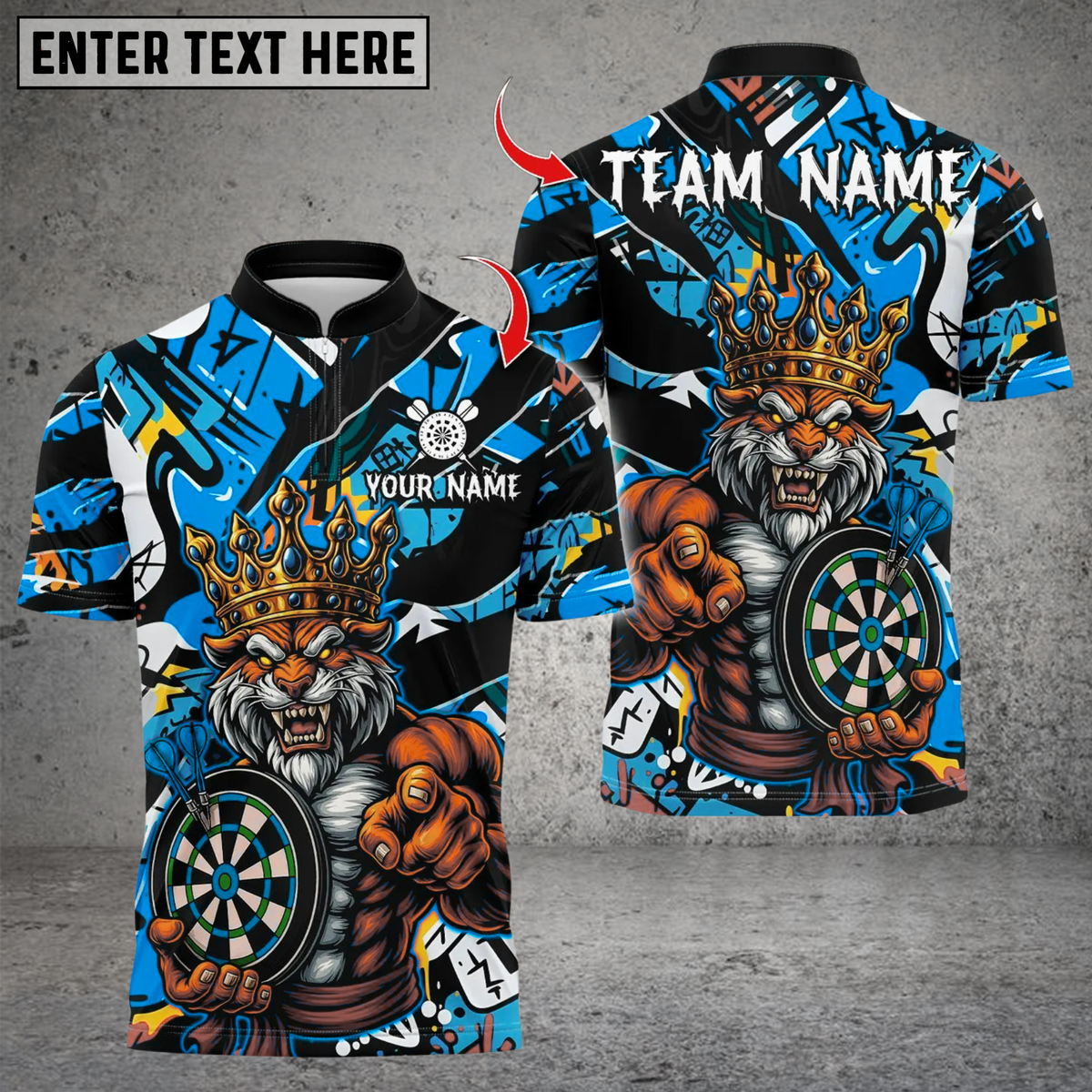 Blisscorners Personalized Name Dart Polo Shirt, Muscle Lion King With Dartboard Design ,Custom Team Shirt for Men, Gift for Darts Players