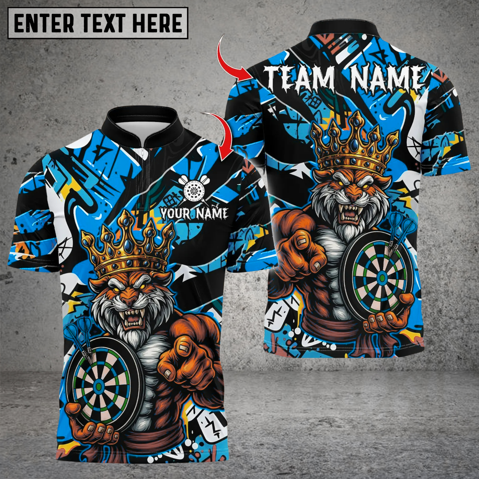 Blisscorners Personalized Name Dart Polo Shirt, Muscle Lion King With Dartboard Design ,Custom Team Shirt for Men, Gift for Darts Players
