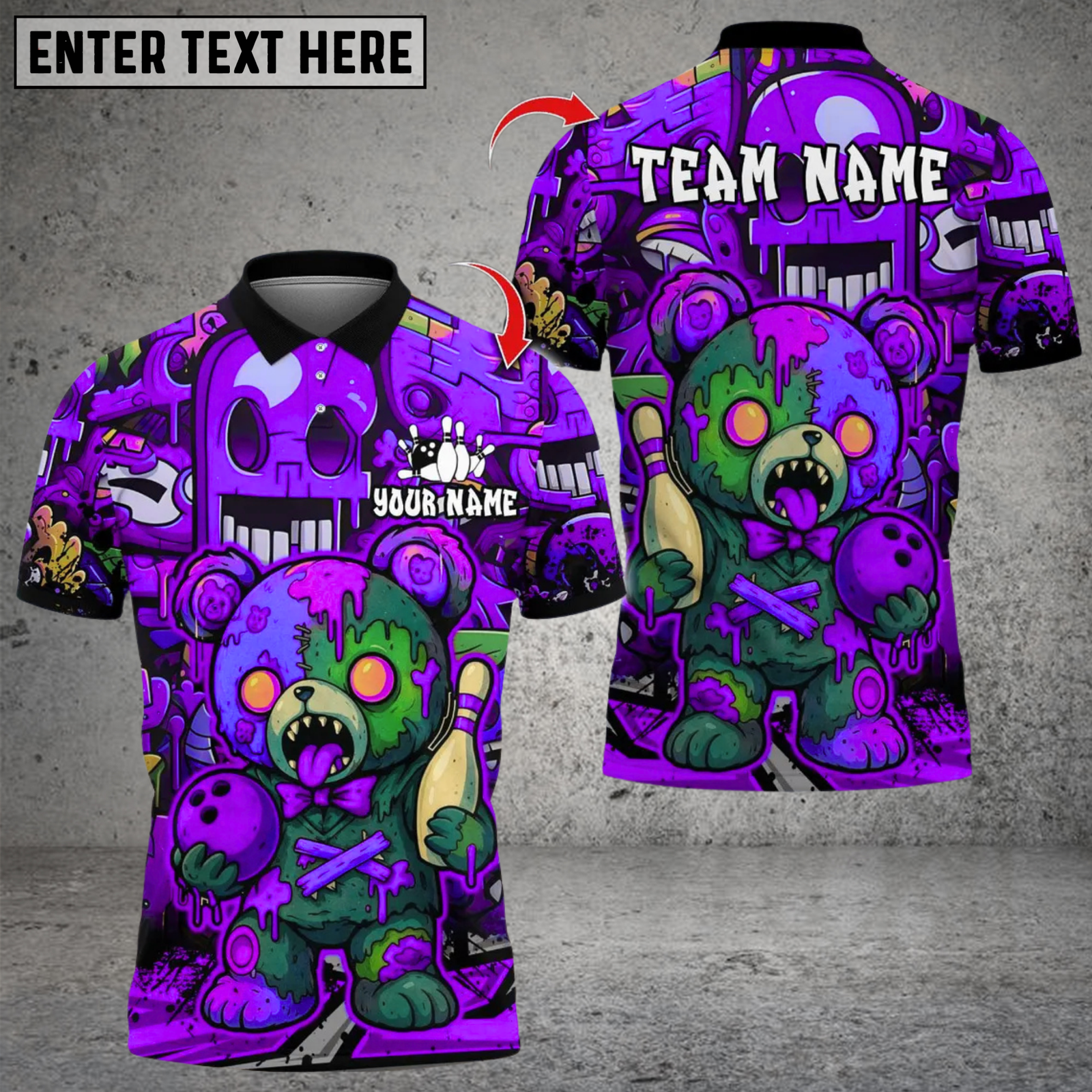 Blisscorners Zombie Teddy Bowling Multicolor Customized Name, Team Name 3D Shirts