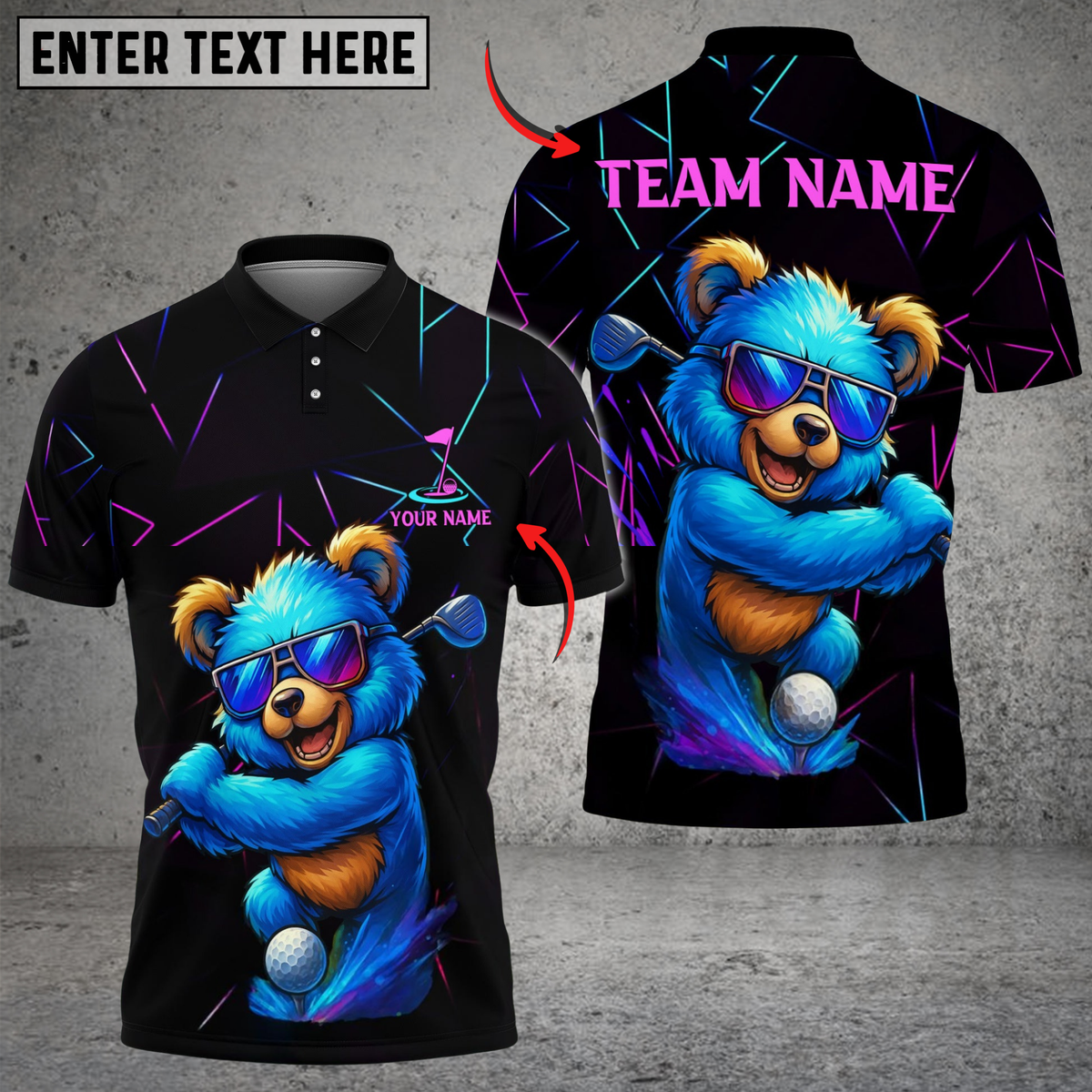 Blisscorners Golf Neon Bear Multicolor Customized Name, Team Name 3D Shirts