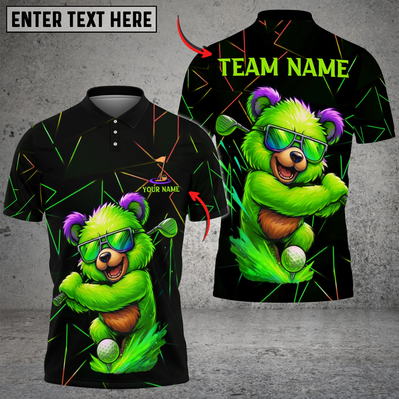 Blisscorners Golf Neon Bear Multicolor Customized Name, Team Name 3D Shirts