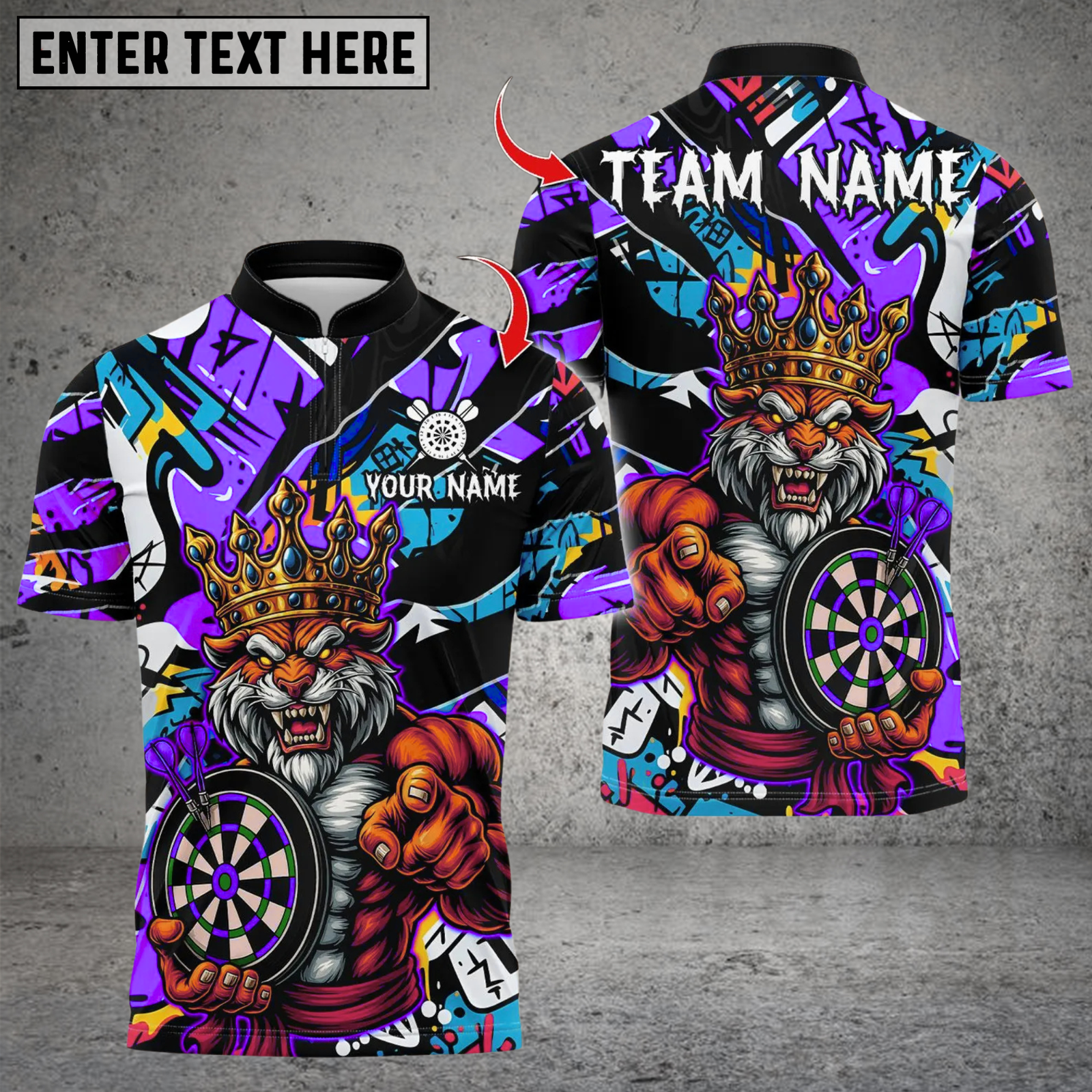 Blisscorners Personalized Name Dart Polo Shirt, Muscle Lion King With Dartboard Design ,Custom Team Shirt for Men, Gift for Darts Players