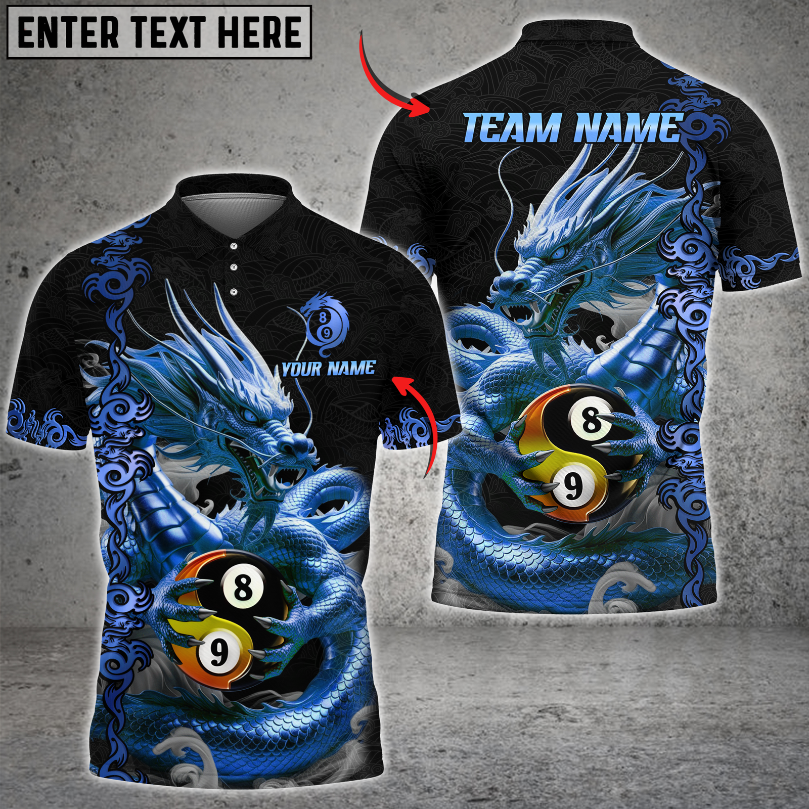 Blisscorners Billiard Golden Dragon Yin And Yang Multicolor Customized Name, Team Name 3D Shirt