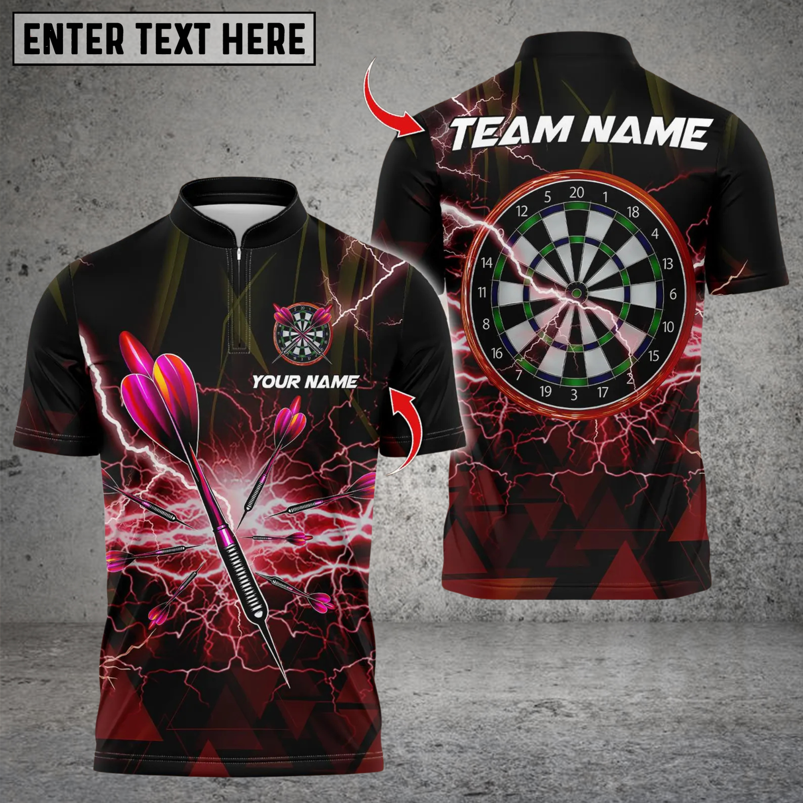 Blisscorners Personalized Name Dart Polo Shirt, Thunder Lightning Dartboard Design ,Custom Team Shirt for Men, Gift for Darts Players