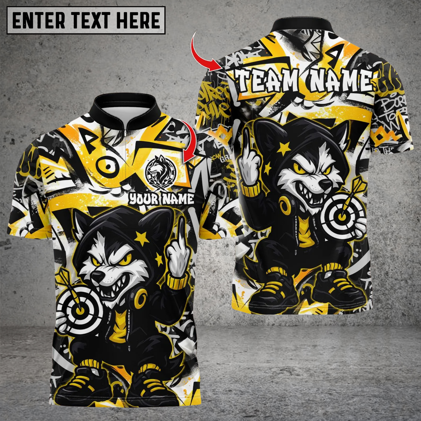 Blisscorners Darts Cool Cartoon Wolf With Dartboard Multicolor Customized Name Team Name 3D Shirts