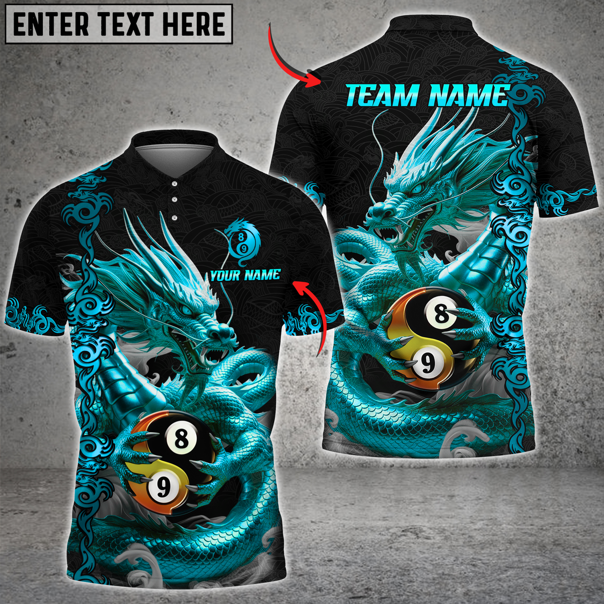 Blisscorners Billiard Golden Dragon Yin And Yang Multicolor Customized Name, Team Name 3D Shirt