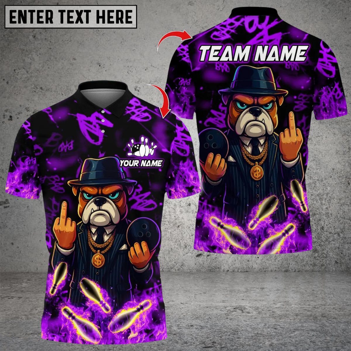 Blisscorners Bowling Bulldog Gangster Flame Style Multicolor Customized Name, Team Name 3D Shirts