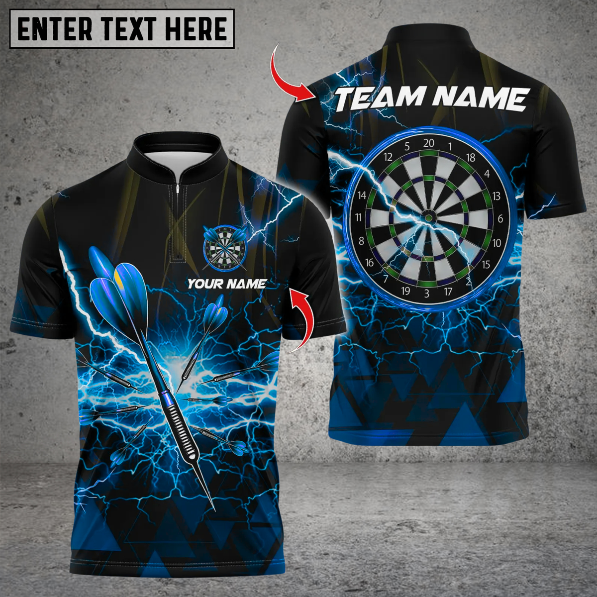 Blisscorners Personalized Name Dart Polo Shirt, Thunder Lightning Dartboard Design ,Custom Team Shirt for Men, Gift for Darts Players