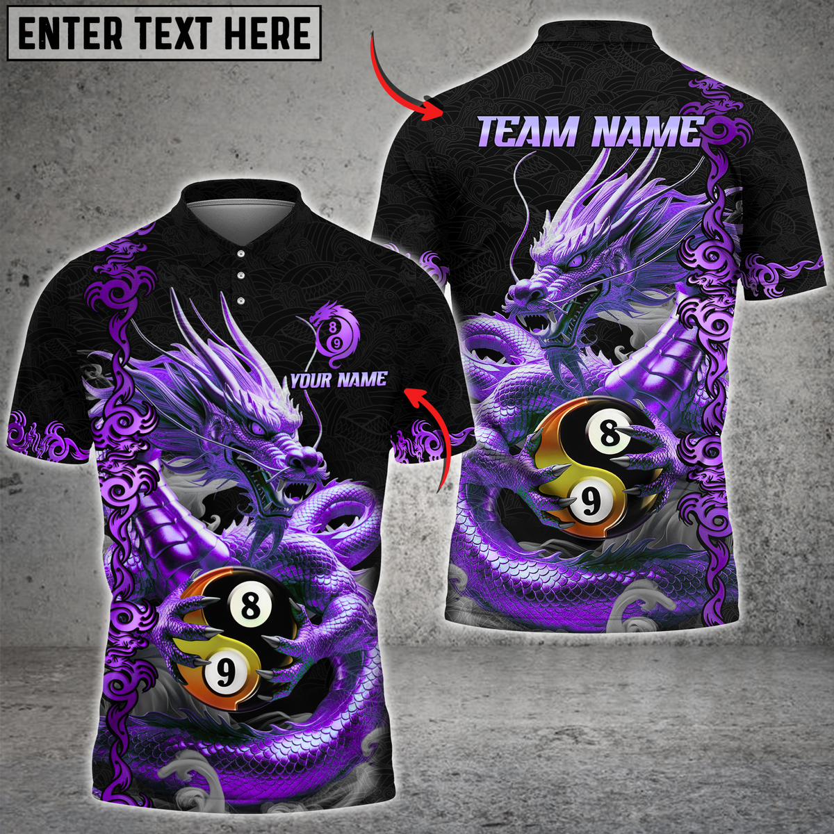 Blisscorners Billiard Golden Dragon Yin And Yang Multicolor Customized Name, Team Name 3D Shirt