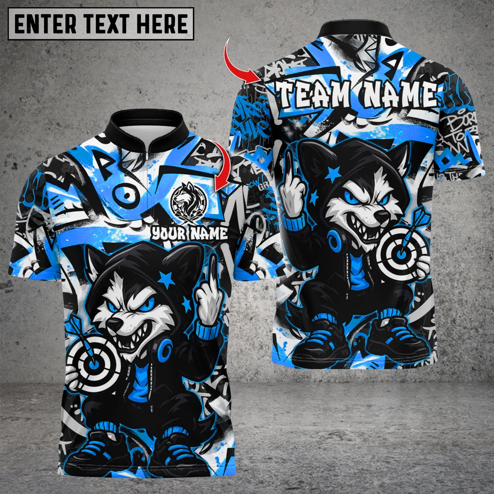Blisscorners Darts Cool Cartoon Wolf With Dartboard Multicolor Customized Name Team Name 3D Shirts