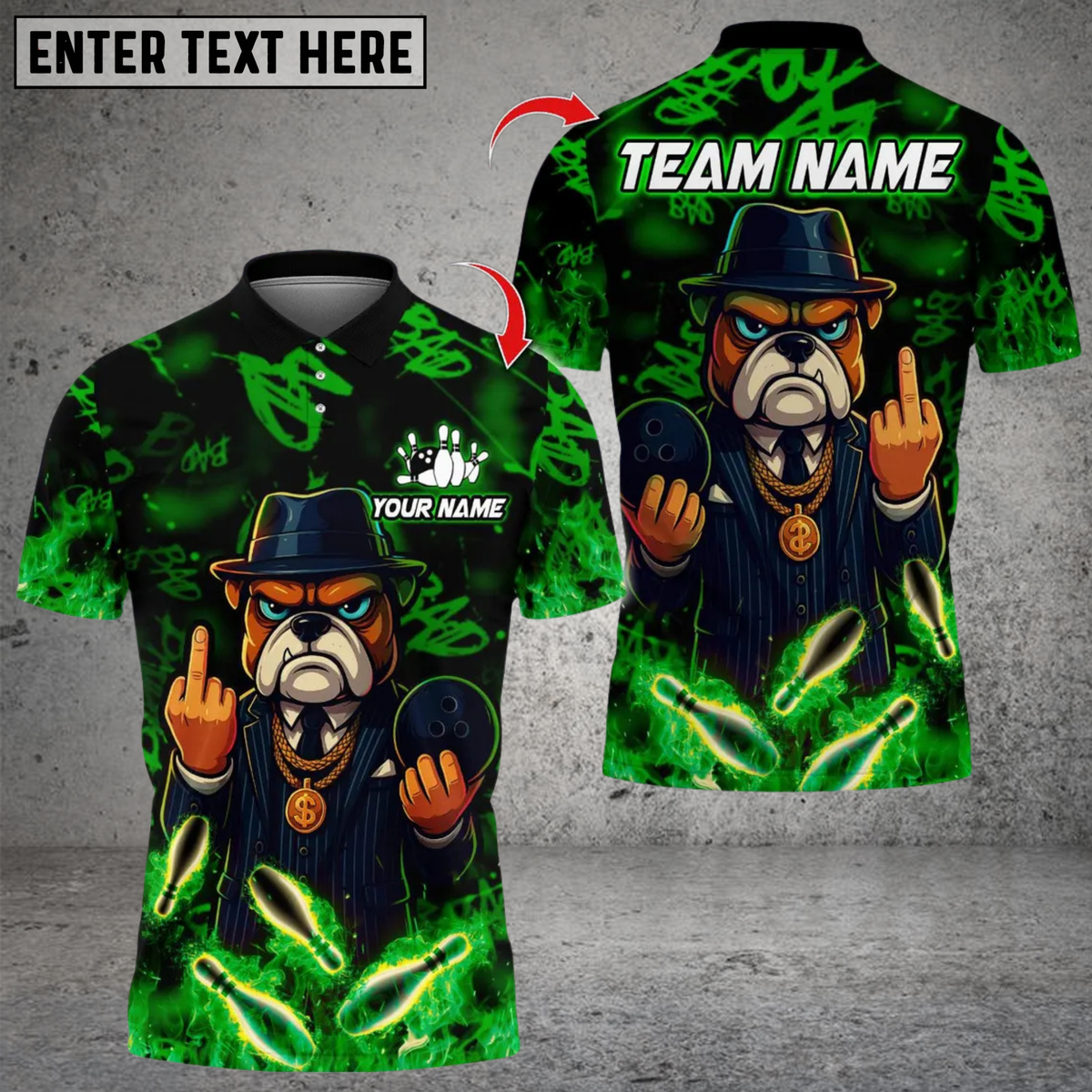Blisscorners Bowling Bulldog Gangster Flame Style Multicolor Customized Name, Team Name 3D Shirts