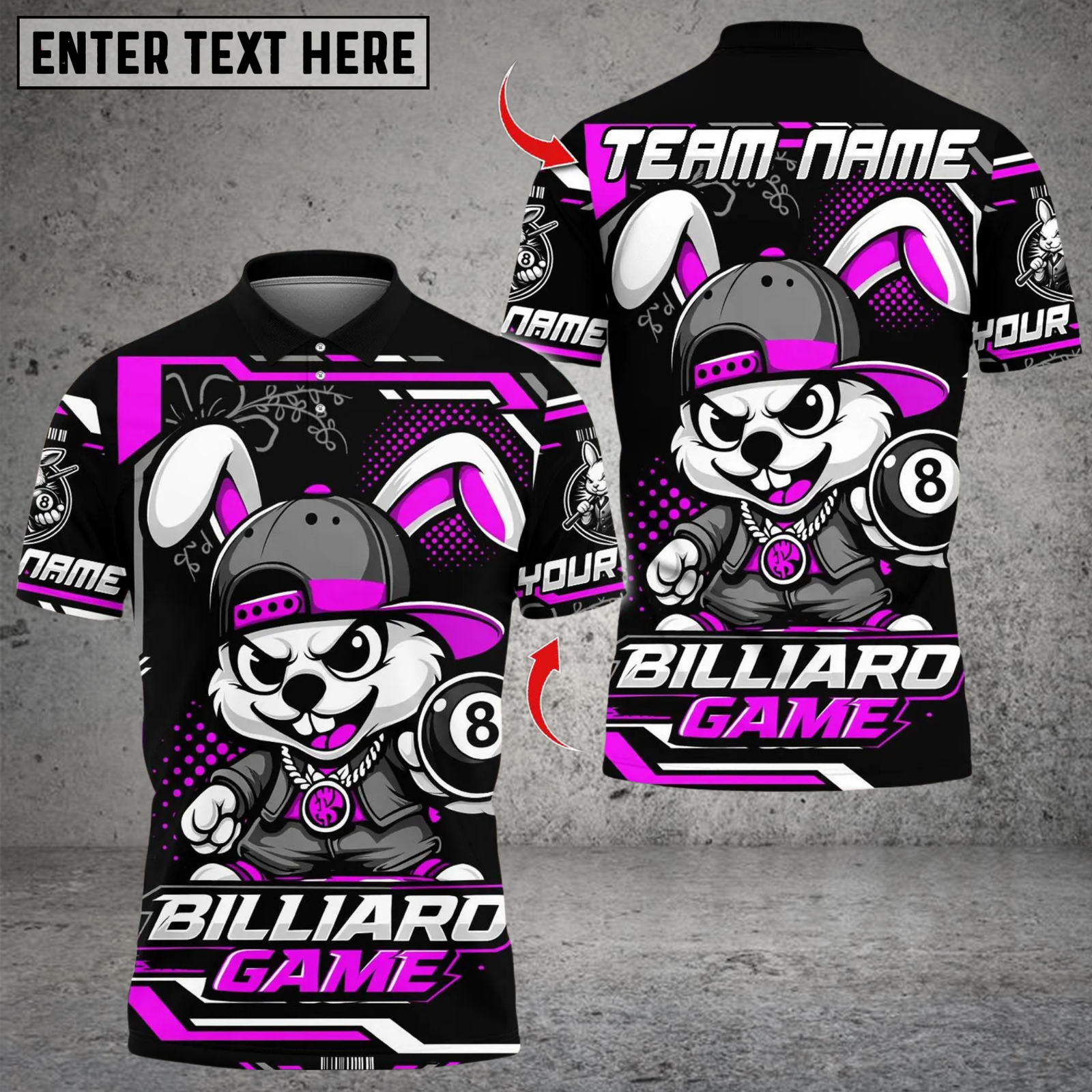 Blisscorners Billiards Streetwear Bunny 8 Ball Multicolor Customized Name, Team Name 3D Shirt