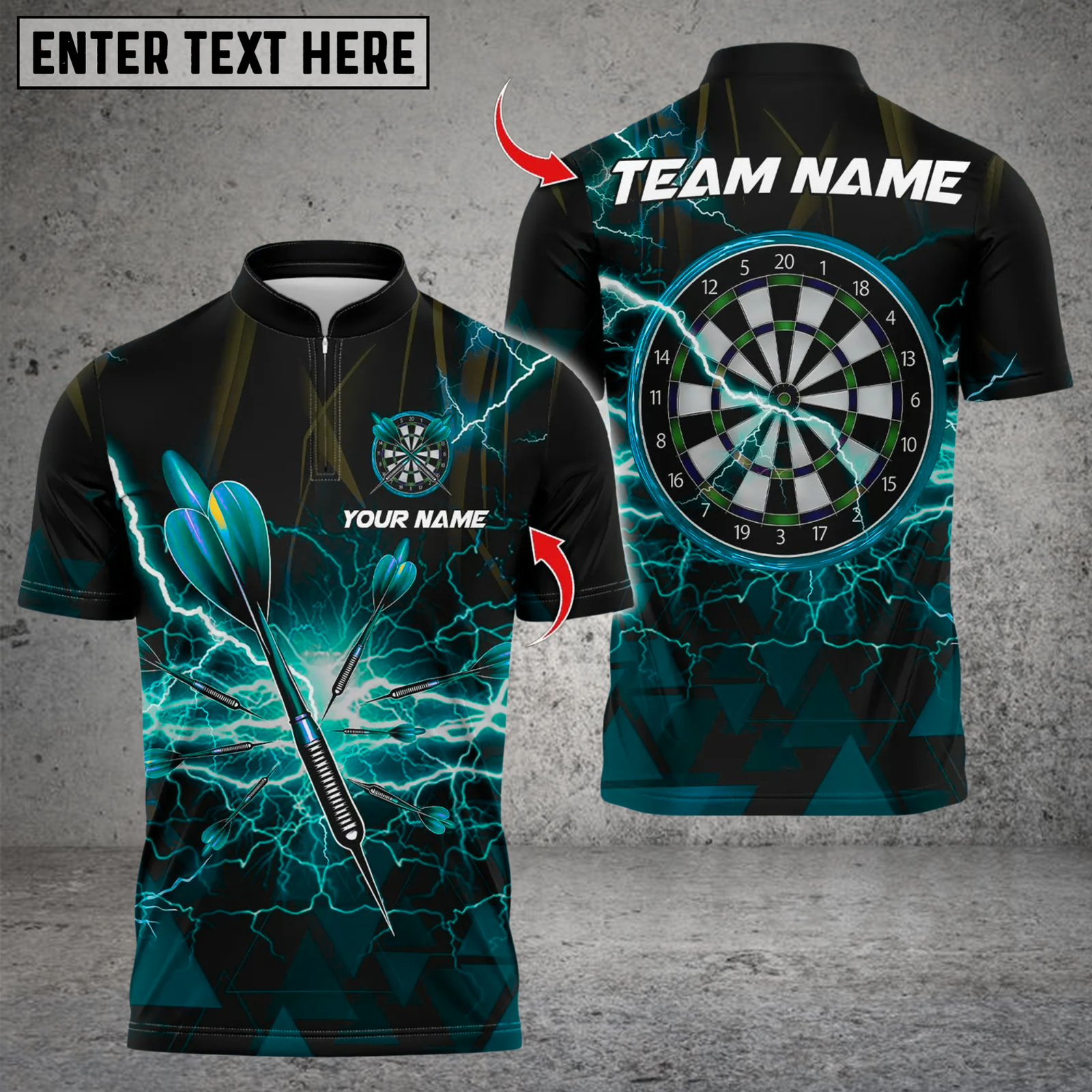 Blisscorners Personalized Name Dart Polo Shirt, Thunder Lightning Dartboard Design ,Custom Team Shirt for Men, Gift for Darts Players
