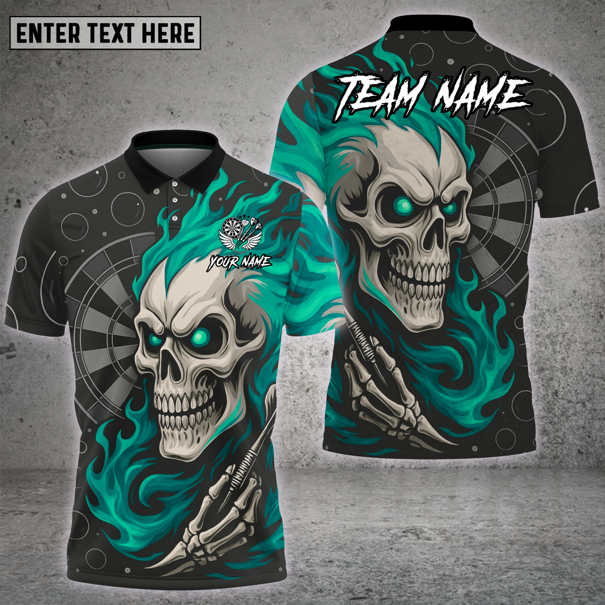 Blisscorners Skull Dart Shirt Blue Flame Skull Art Multioptions Personalized Name, Team Name Unisex 3D Shirt (4 Colors)