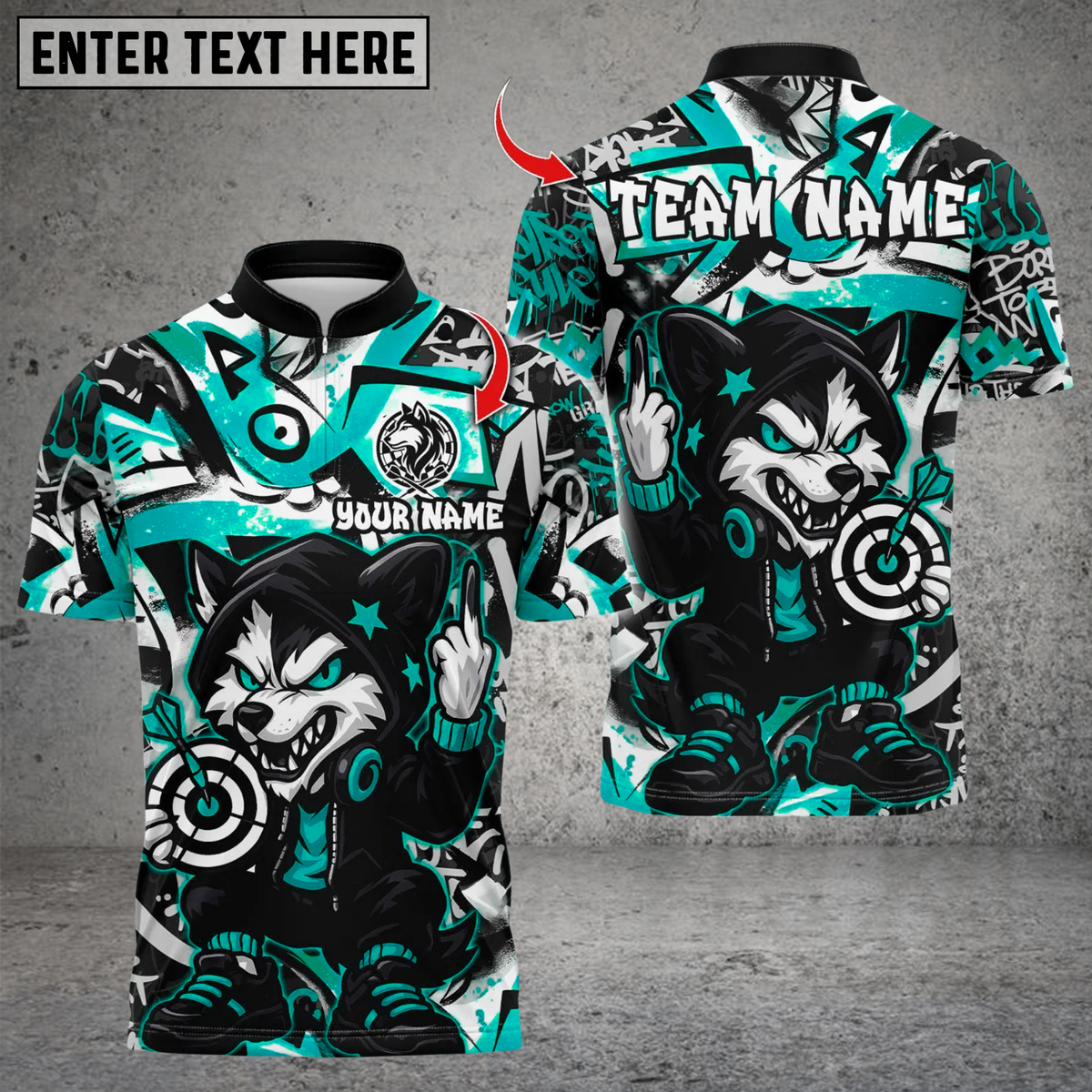 Blisscorners Darts Cool Cartoon Wolf With Dartboard Multicolor Customized Name Team Name 3D Shirts