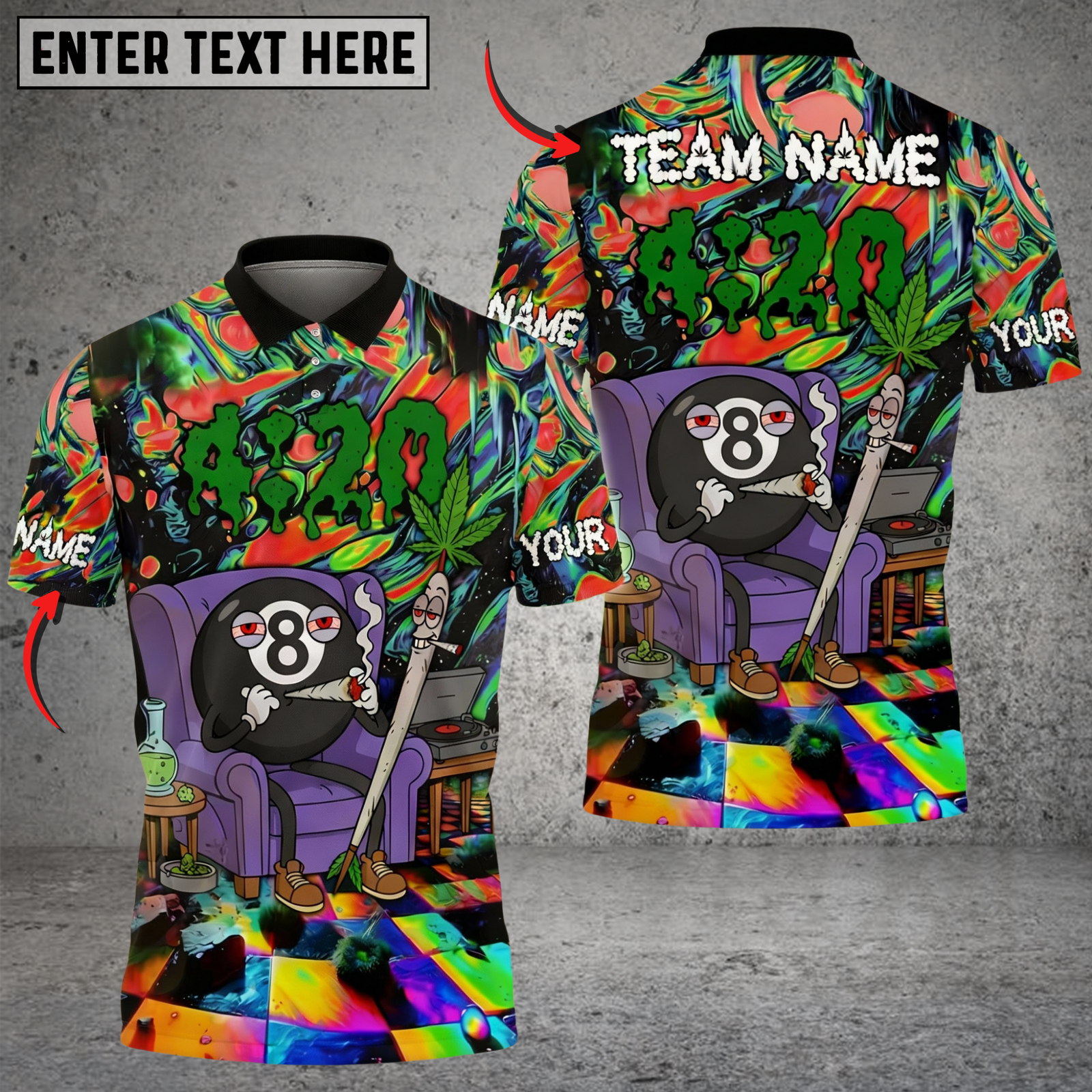 Blisscorners Billiards 8-Ball 420 Vibe Trippy Chill Customized Name, Team Name 3D Shirt (4 Colors)