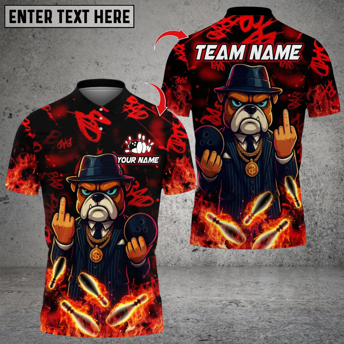 Blisscorners Bowling Bulldog Gangster Flame Style Multicolor Customized Name, Team Name 3D Shirts