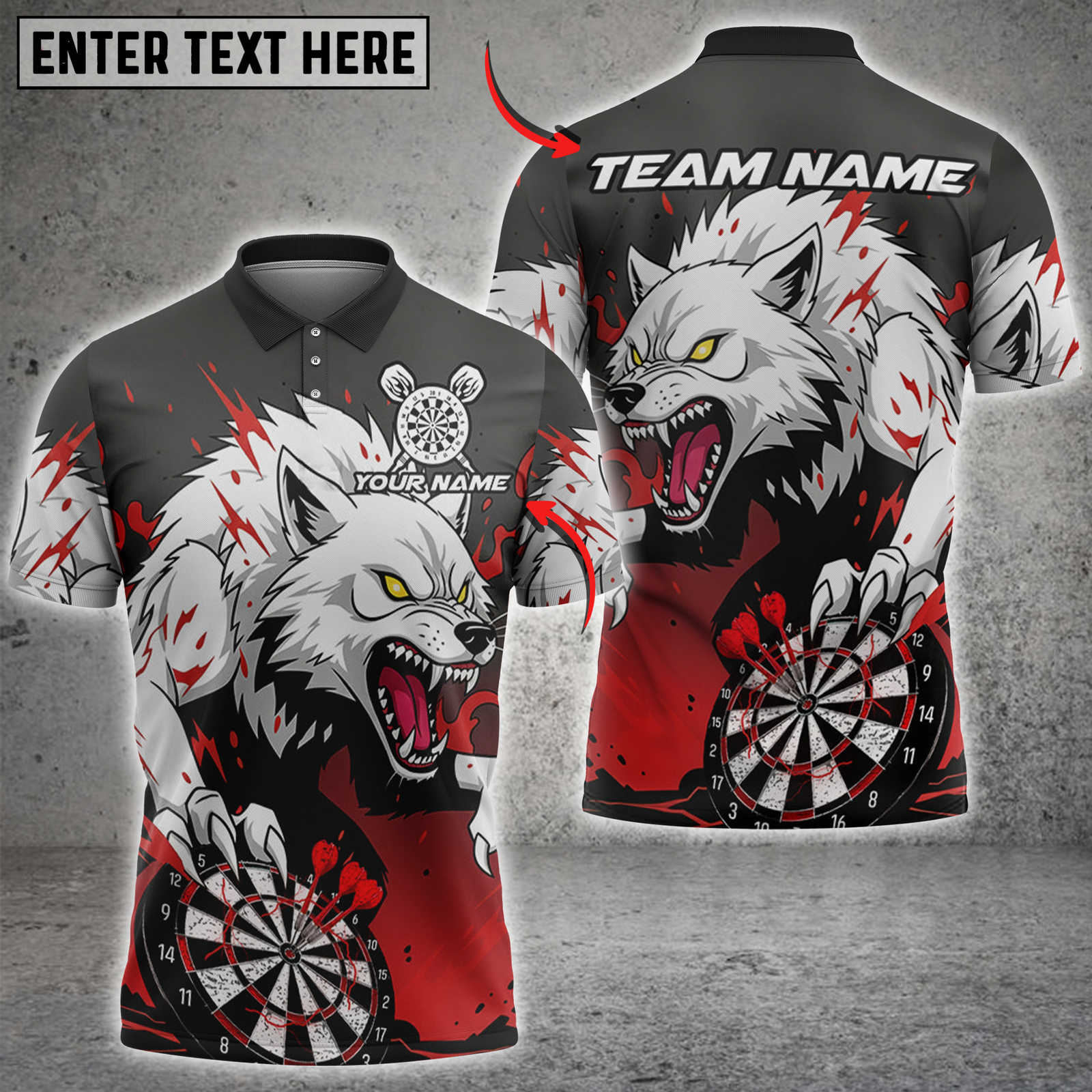 Blisscorners Darts Wolf Red and Black Flame Personalized Name 3D Unisex Shirt