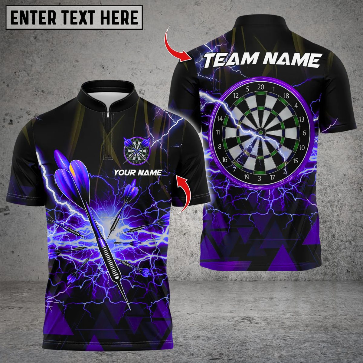 Blisscorners Personalized Name Dart Polo Shirt, Thunder Lightning Dartboard Design ,Custom Team Shirt for Men, Gift for Darts Players