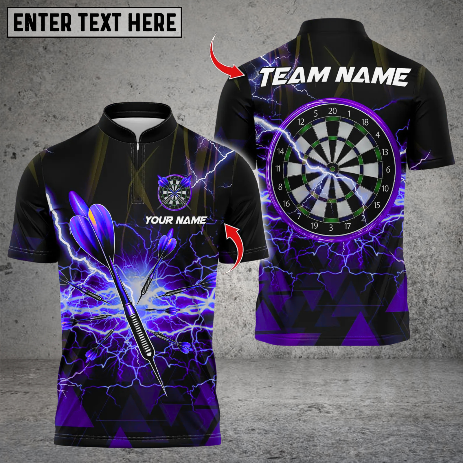 Blisscorners Personalized Name Dart Polo Shirt, Thunder Lightning Dartboard Design ,Custom Team Shirt for Men, Gift for Darts Players