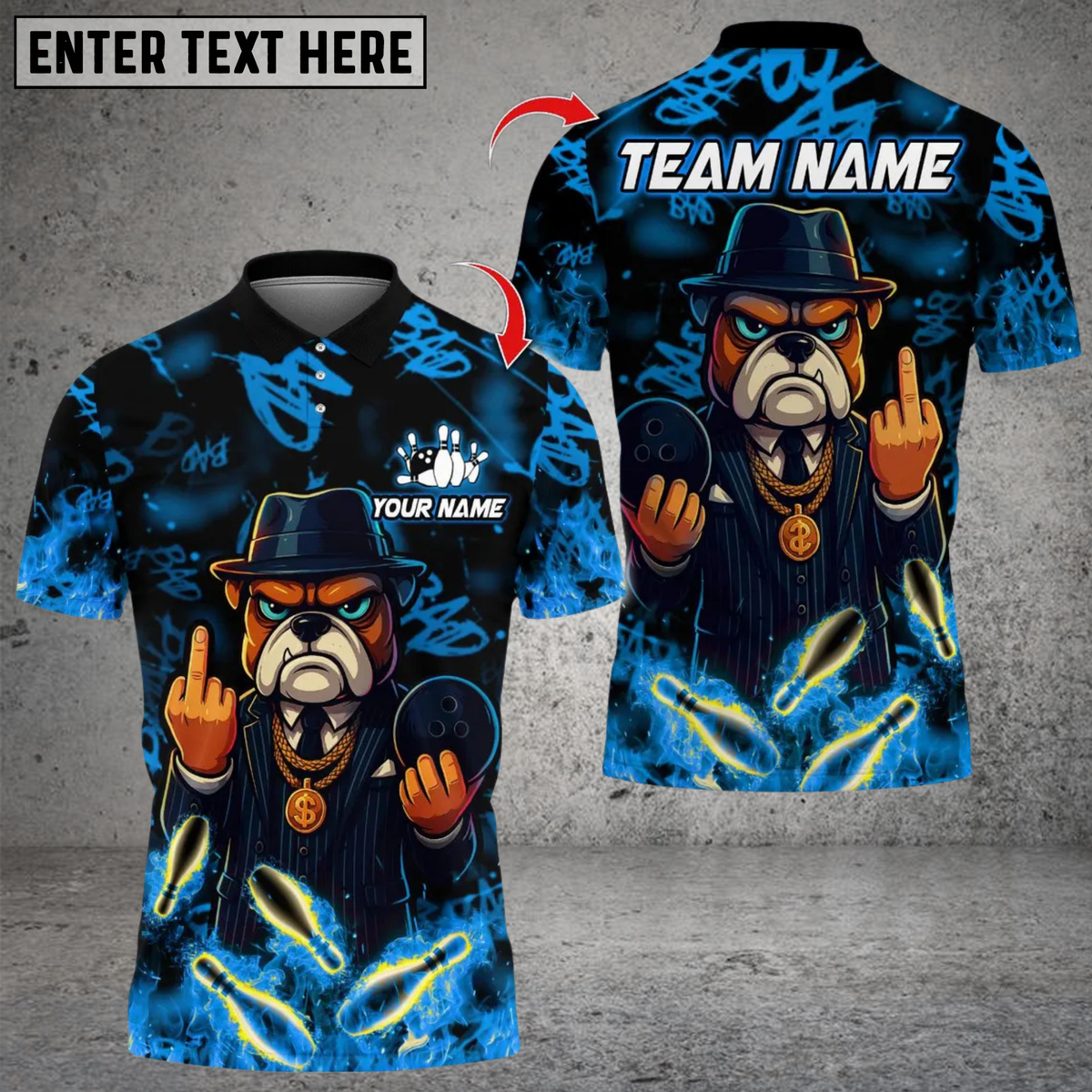 Blisscorners Bowling Bulldog Gangster Flame Style Multicolor Customized Name, Team Name 3D Shirts