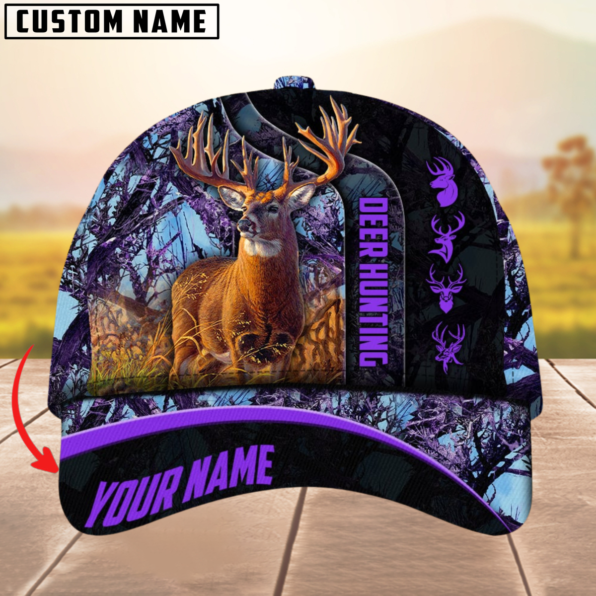 Blisscorners The Unique Premium Deer Hunting Camouflage Pattern Multicolor Personalized Name 3D Cap