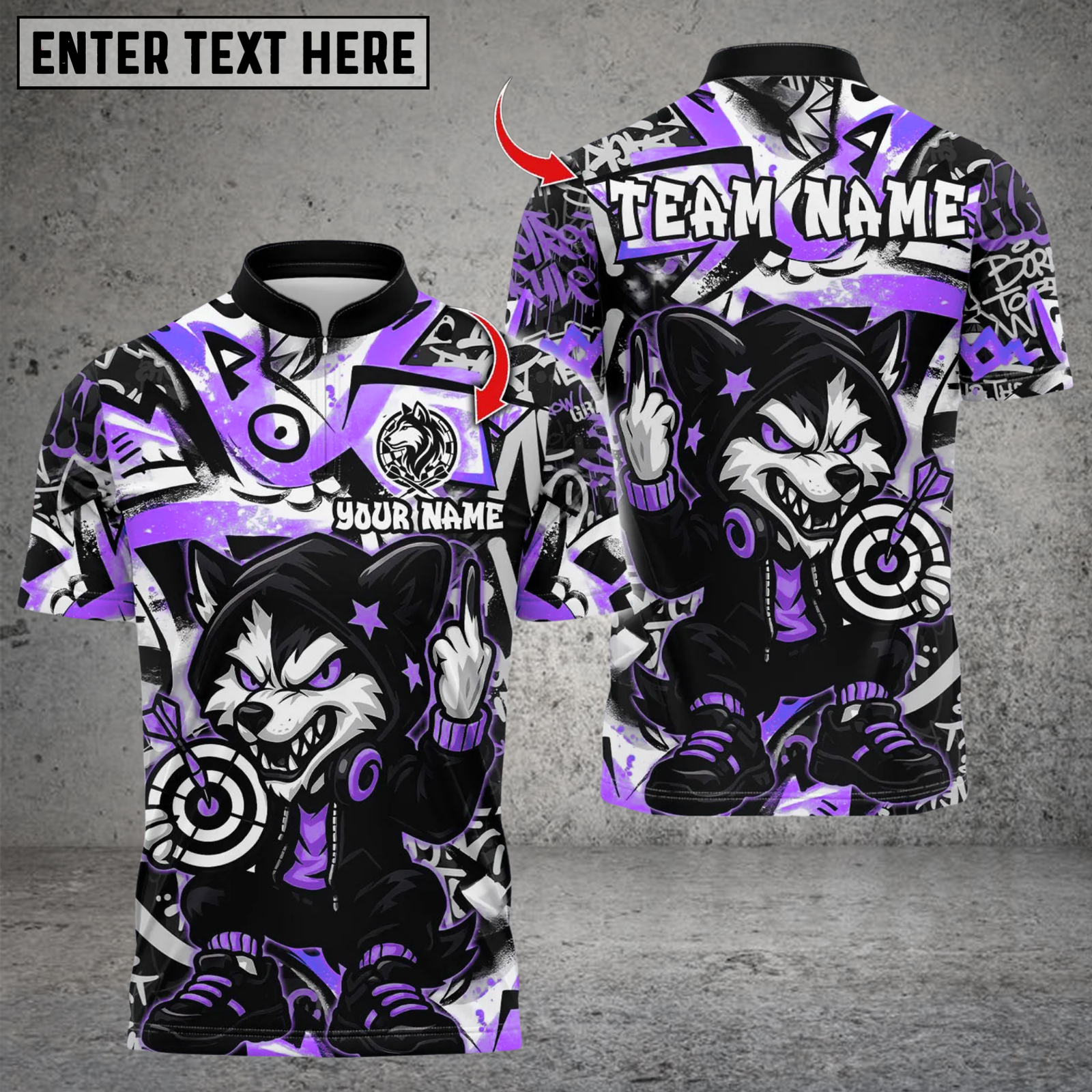 Blisscorners Darts Cool Cartoon Wolf With Dartboard Multicolor Customized Name Team Name 3D Shirts