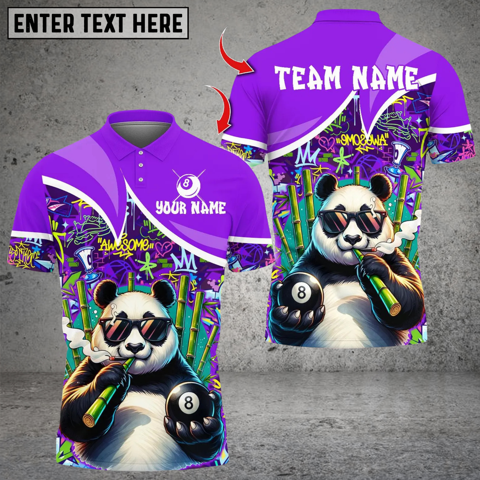 Blisscorners Billiards Cute Panda 8 Ball Multicolor Customized Name, Team Name 3D Shirt