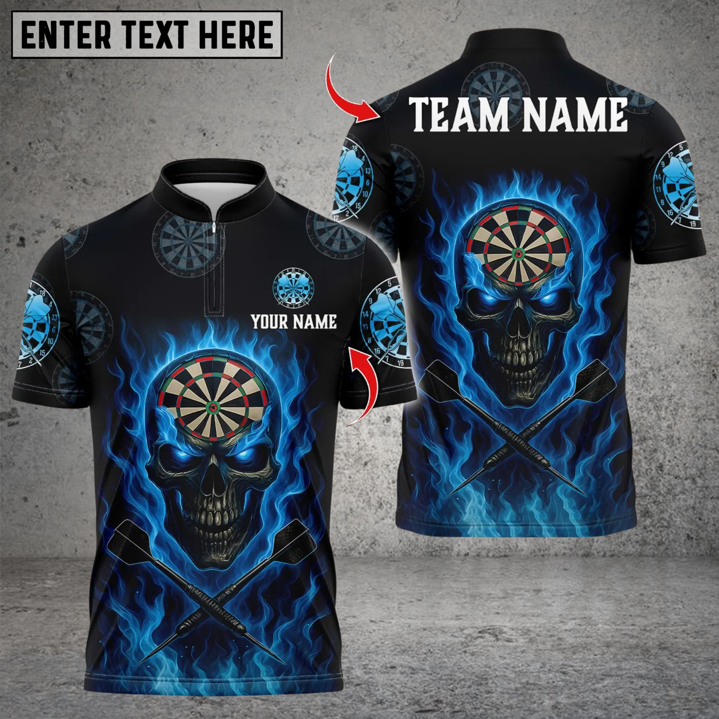 Blisscorners Personalized Name Dart Polo Shirt, Flame Skull Dartboards Design ,Custom Team Shirt for Men, Gift for Darts Players
