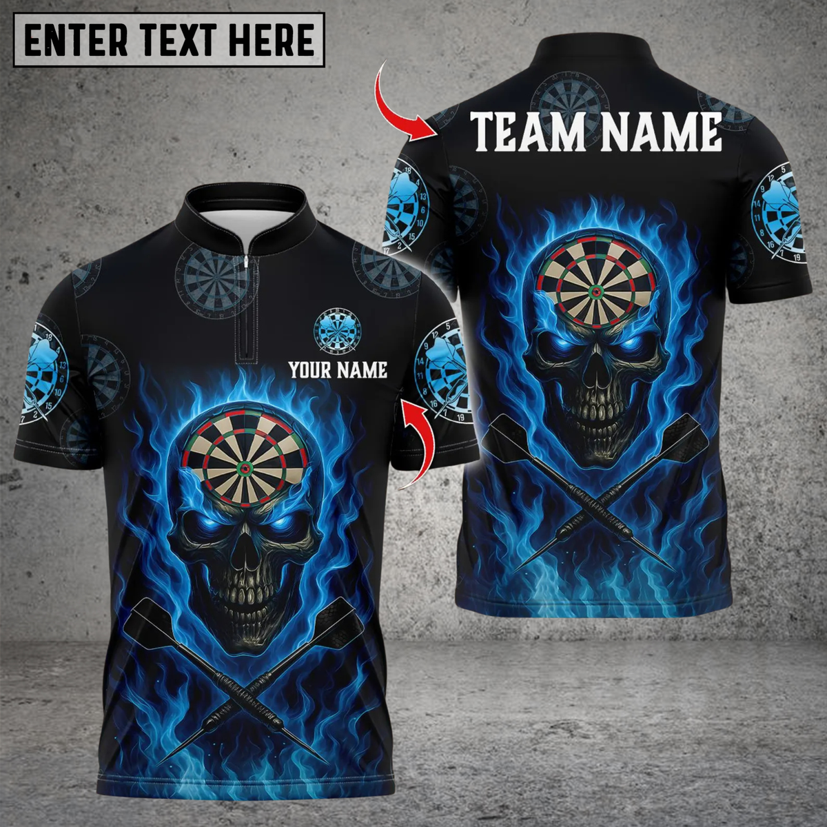 Blisscorners Personalized Name Dart Polo Shirt, Flame Skull Dartboards Design ,Custom Team Shirt for Men, Gift for Darts Players