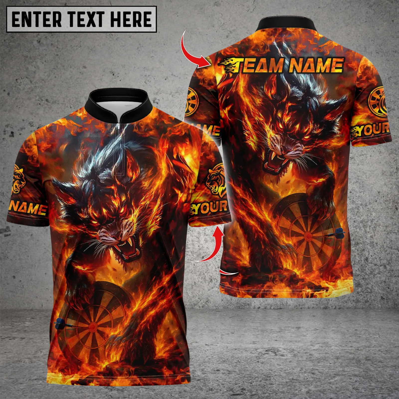 Blisscorners Darts Flame Wolf Dartboard Multicolor Customized Name Team Name 3D Shirts 9