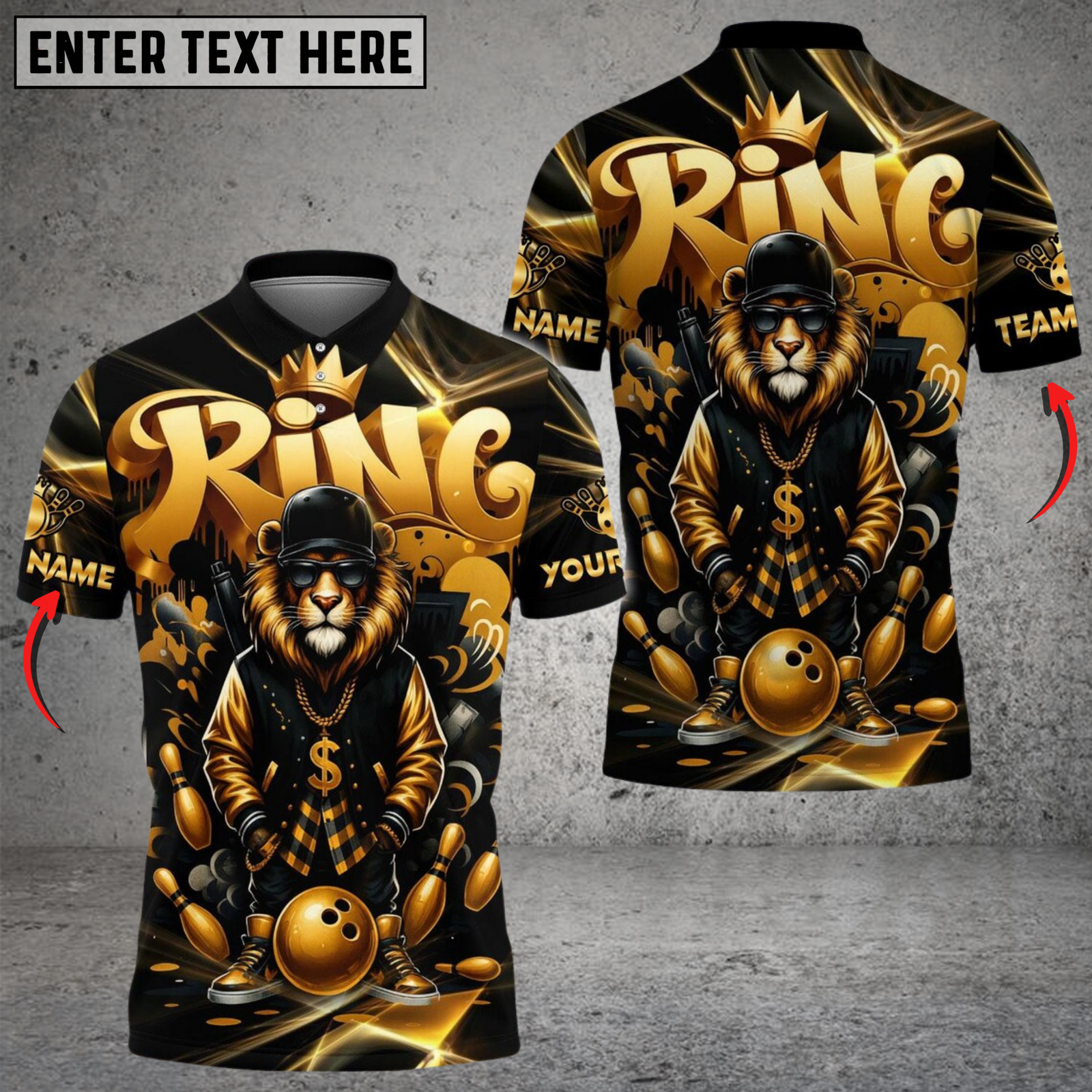 Blisscorners Bowling Lion King Gold Style Multicolor Customized Name, Team Name 3D Shirts