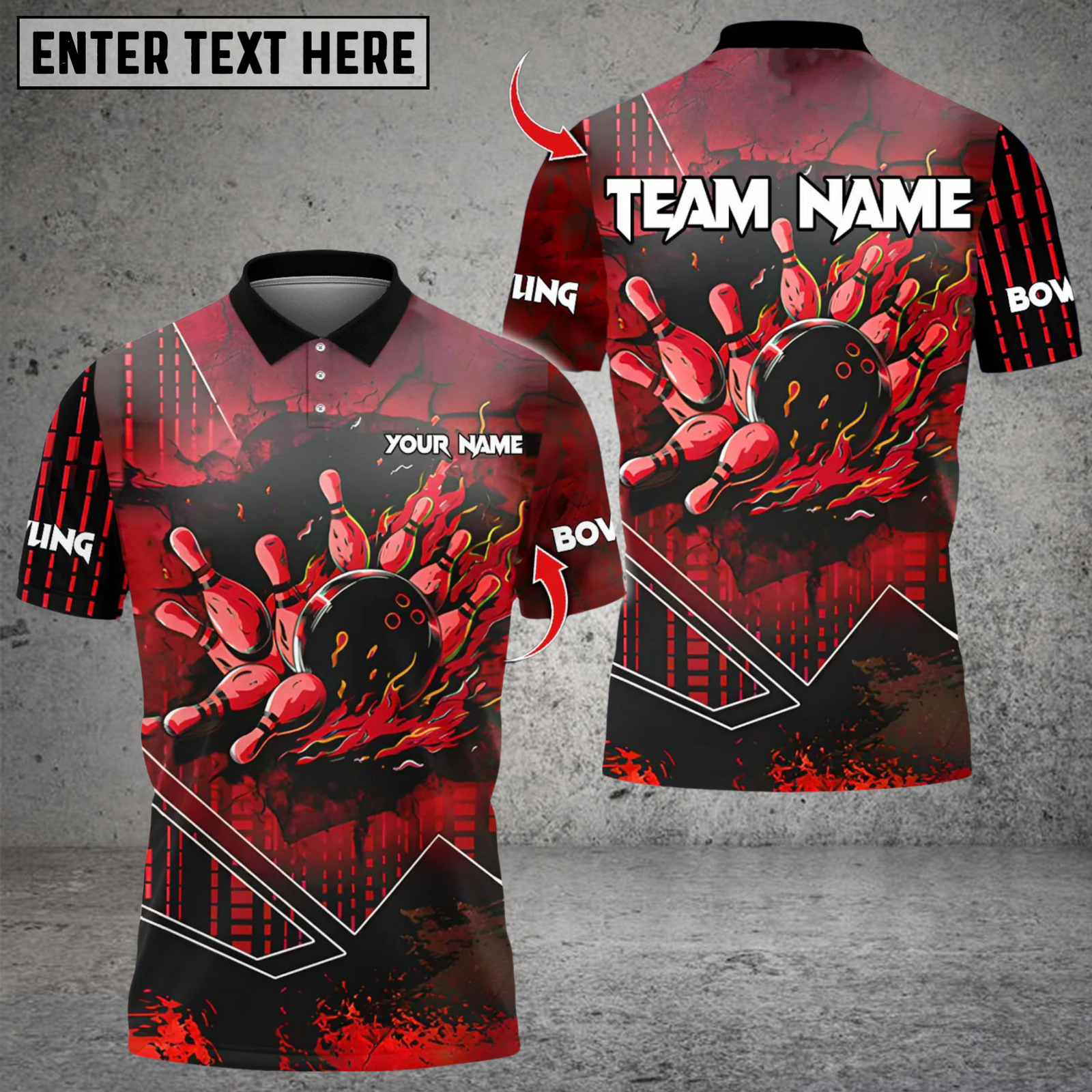 Blisscorners Flame Fire Bowling Multicolor Customized Name, Team Name 3D Shirts