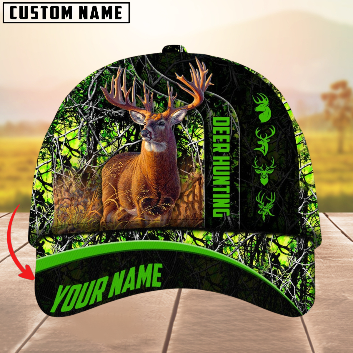 Blisscorners The Unique Premium Deer Hunting Camouflage Pattern Multicolor Personalized Name 3D Cap