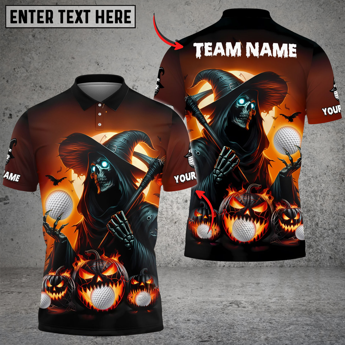 Blisscorners Golf Grim Reaper Pumpkin Multicolor Customized Name, Team Name 3D Shirts